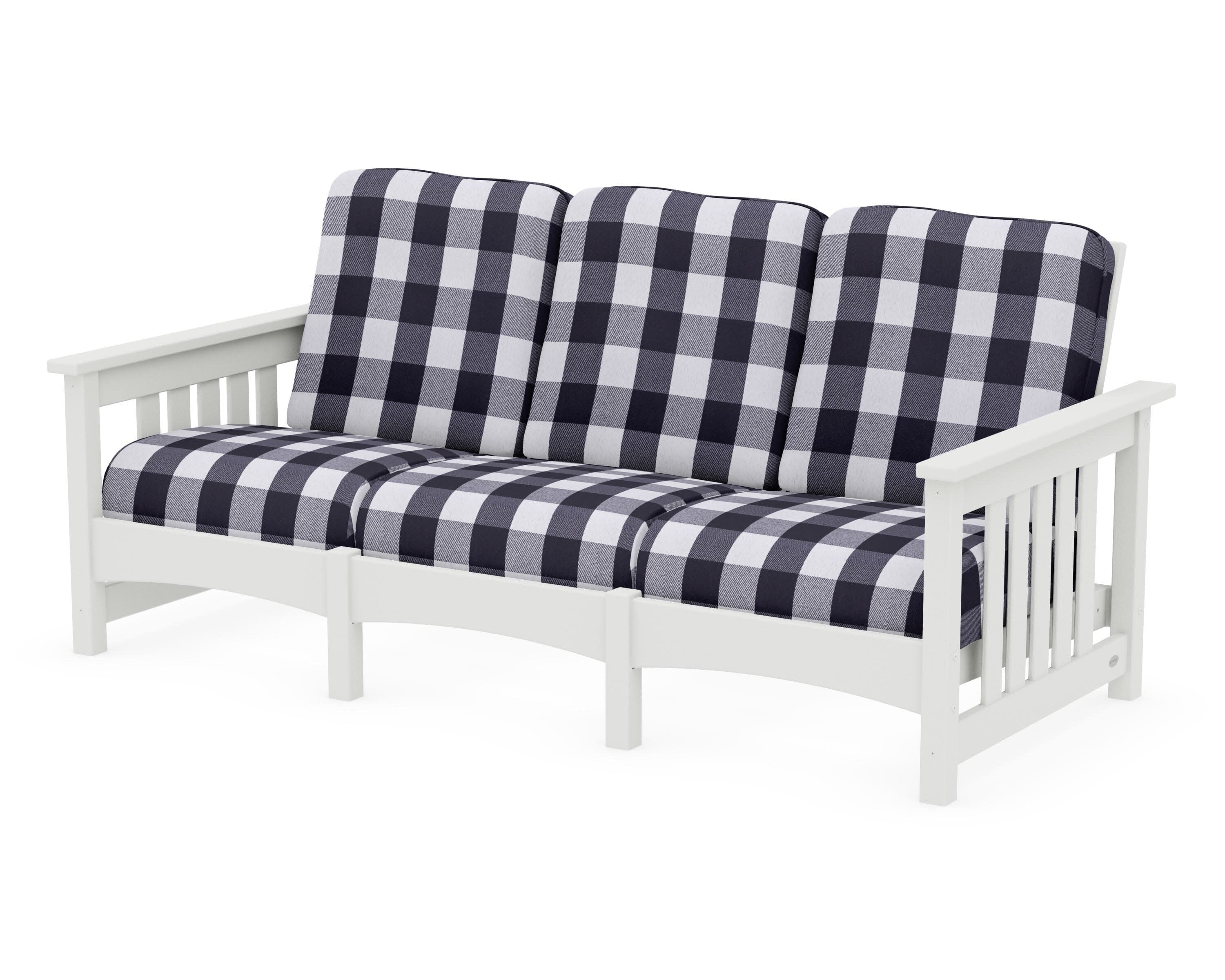 Club Mission Sofa in Vintage White / Buffalo Plaid Navy