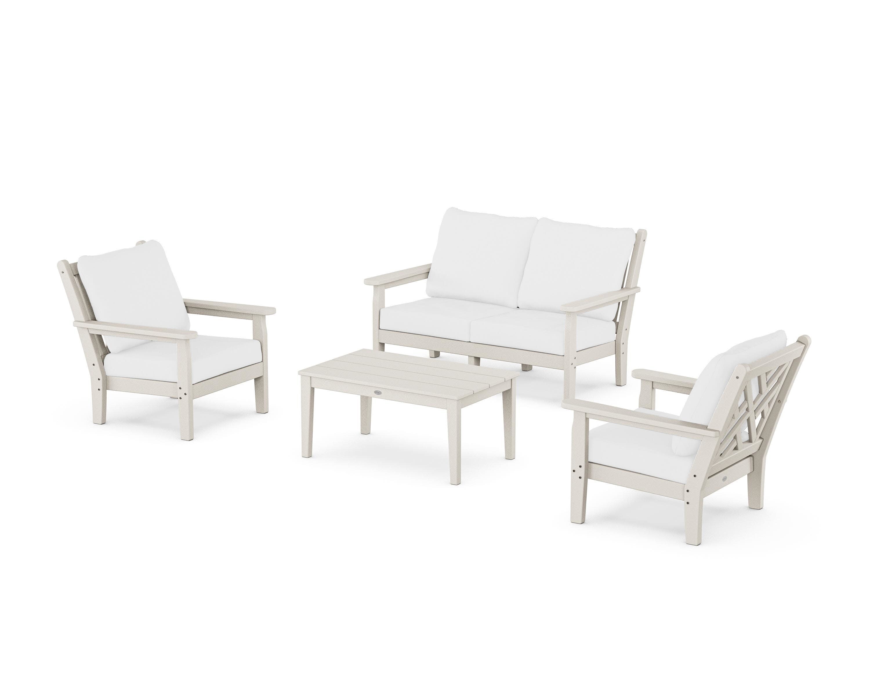 Chippendale 4-Piece Deep Seating Set with Loveseat in Sand / Natural