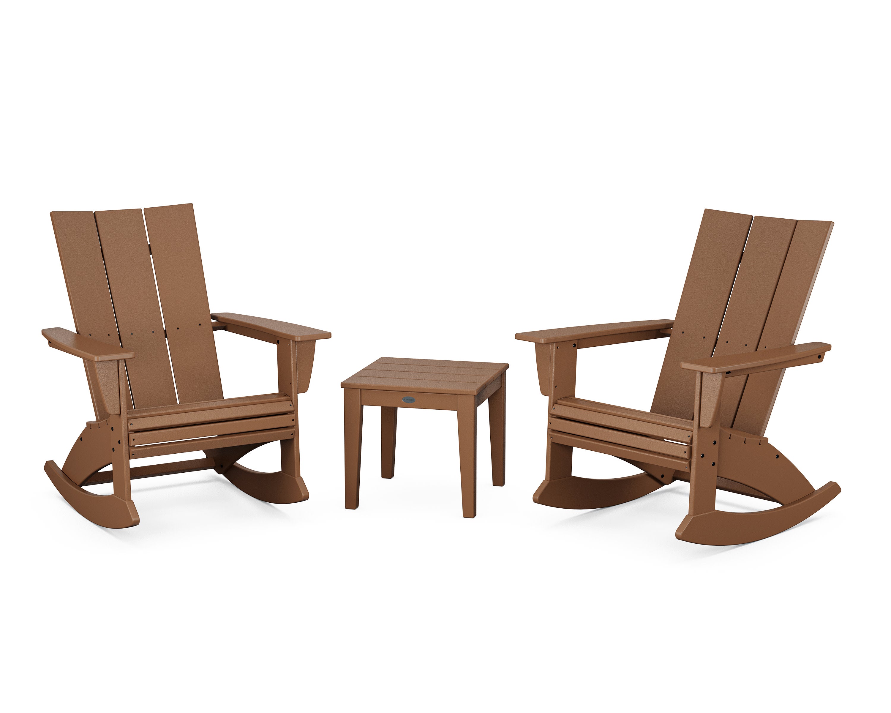 Modern Curveback 3-Piece Adirondack Rocking Chair Set in Teak