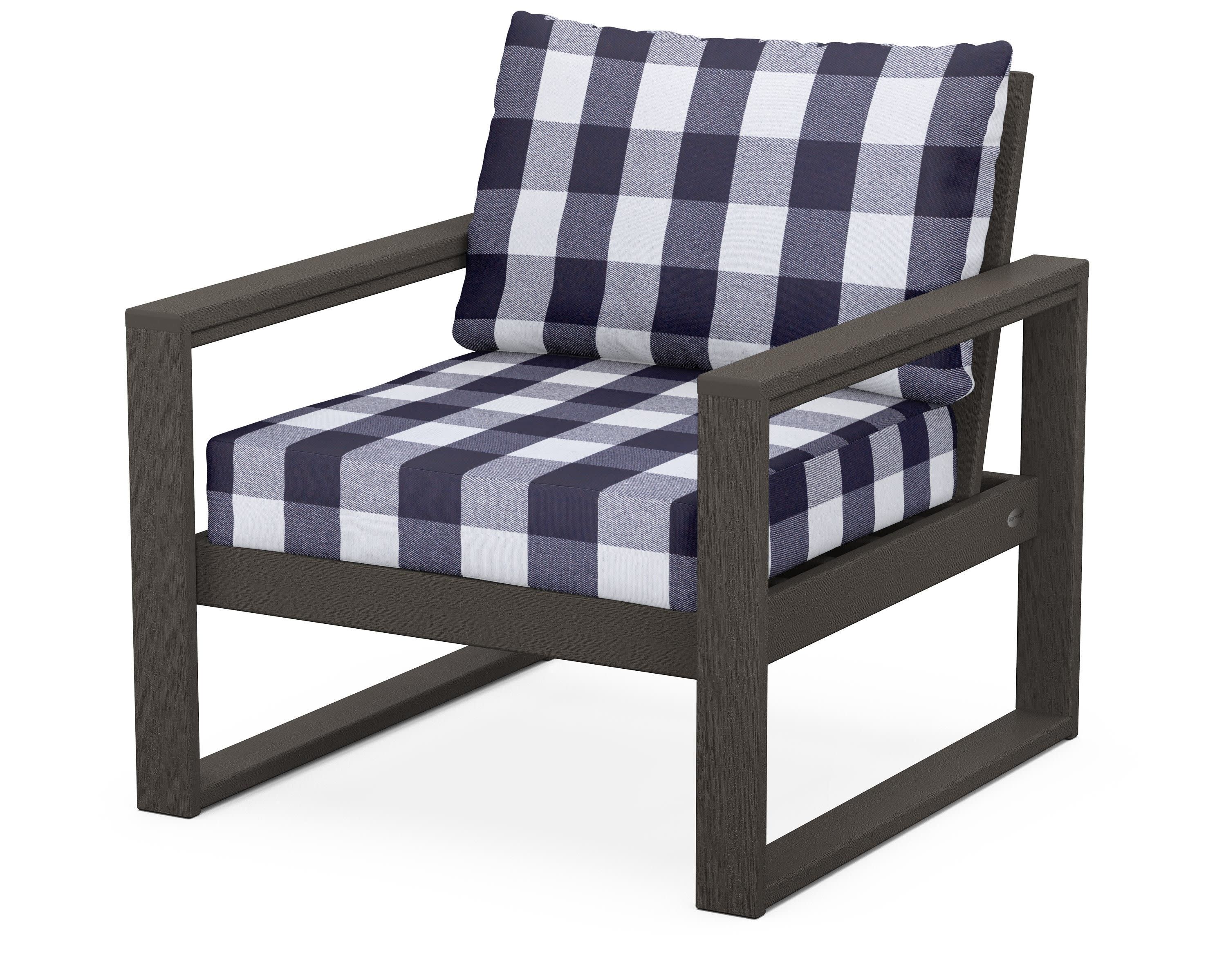 EDGE Club Chair in Vintage Coffee / Buffalo Plaid Navy