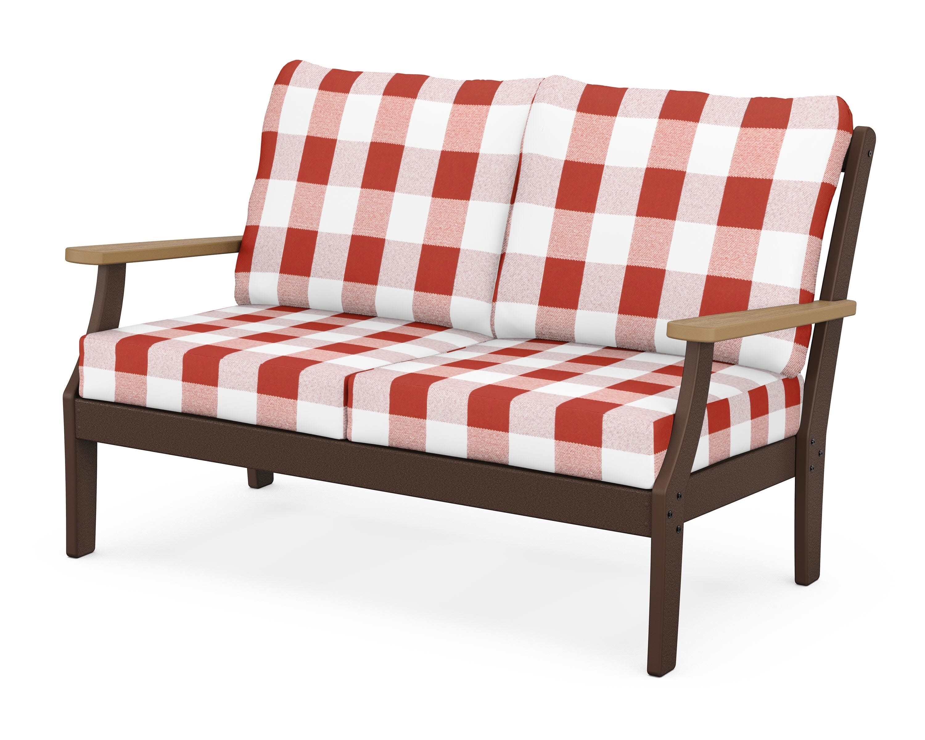 Braxton Deep Seating Loveseat in Mahogany / Natural / Buffalo Plaid Crimson