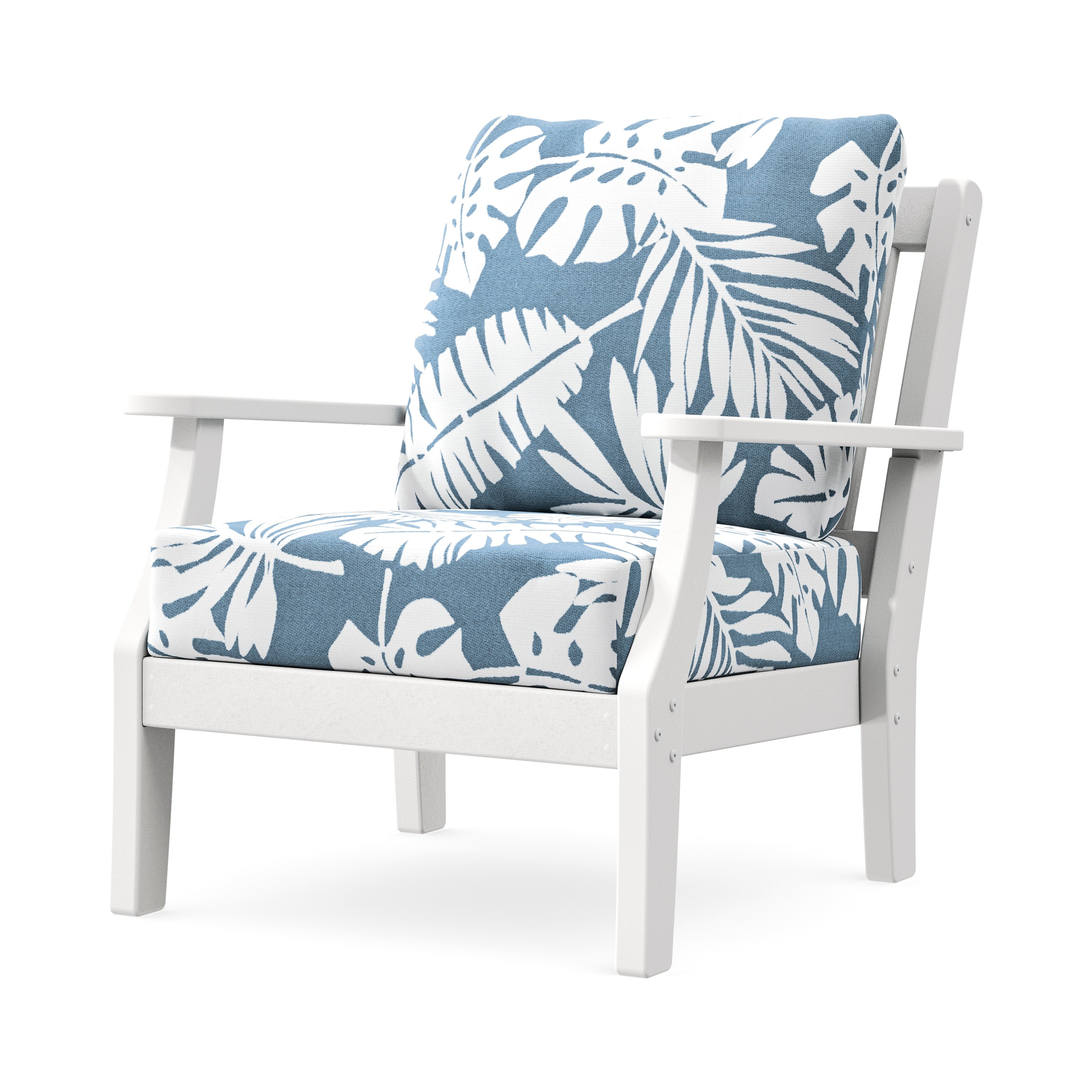 Chinoiserie Deep Seating Chair in White / Leaf Sky Blue