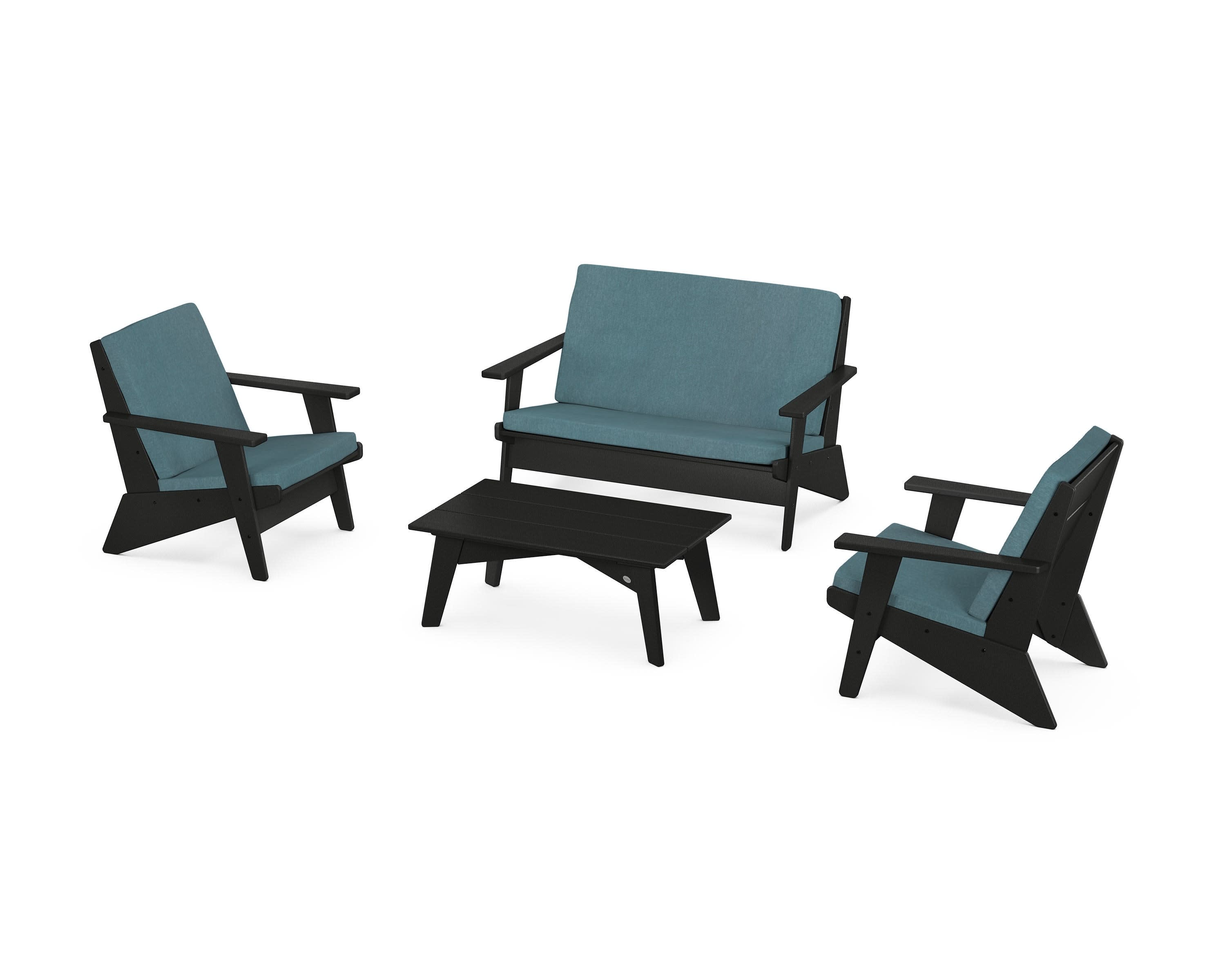 Riviera Modern Lounge 4-Piece Set in Black / Ocean Teal