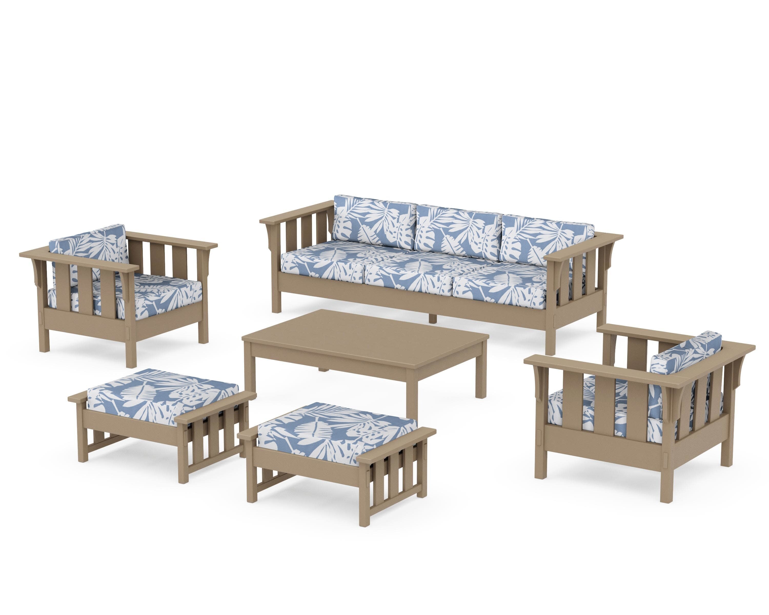 Acadia 6-Piece Lounge Sofa Set in Vintage Sahara / Leaf Sky Blue