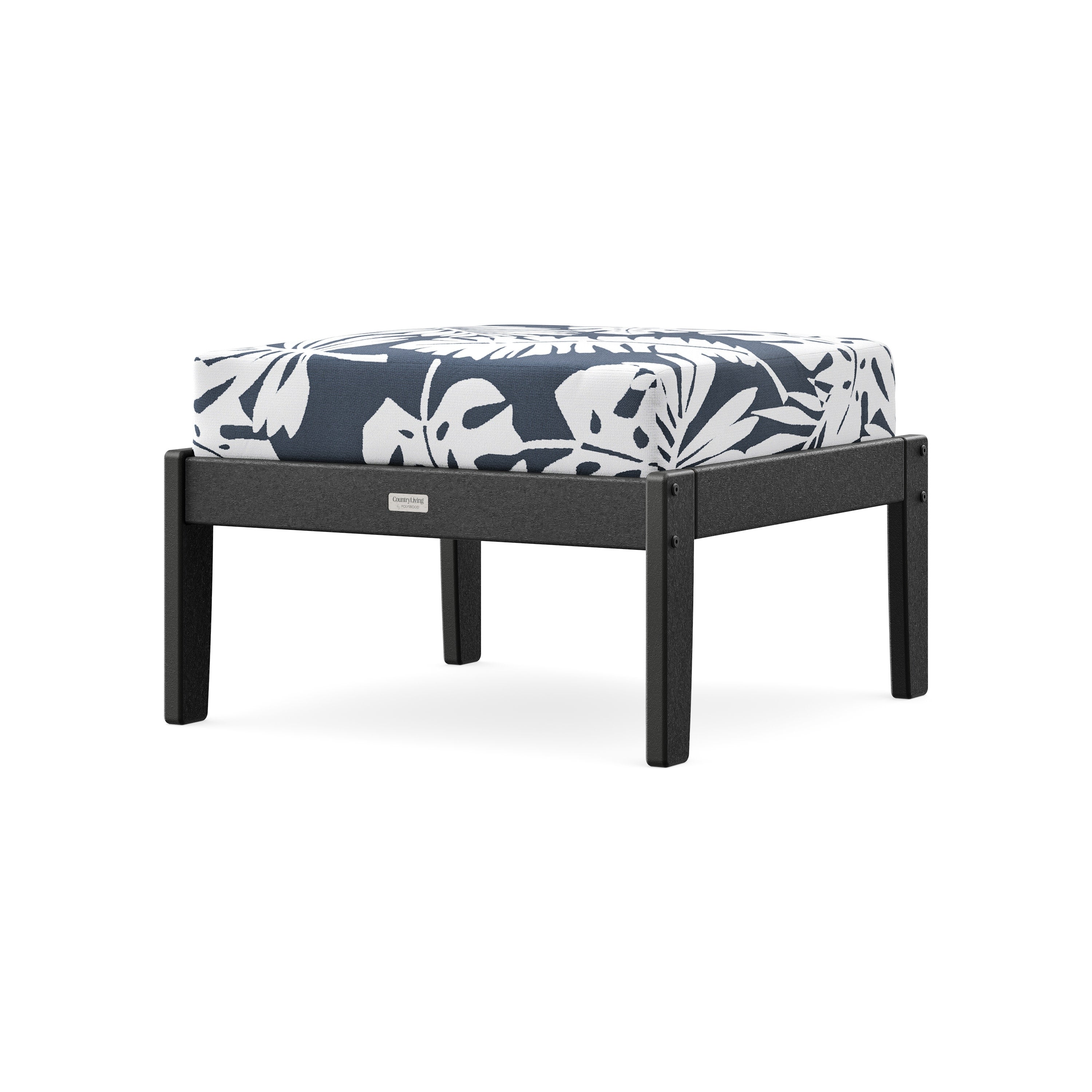 Cottage Deep Seating Ottoman in Black / Leaf Marine Indigo