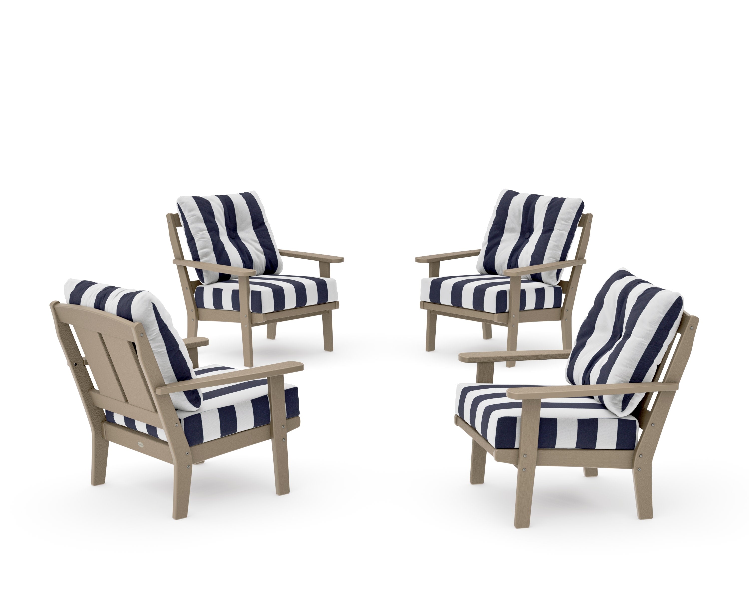 Mission 5-Piece Deep Seating Set with Fire Pit Table in Vintage Sahara / Cabana Stripe Navy