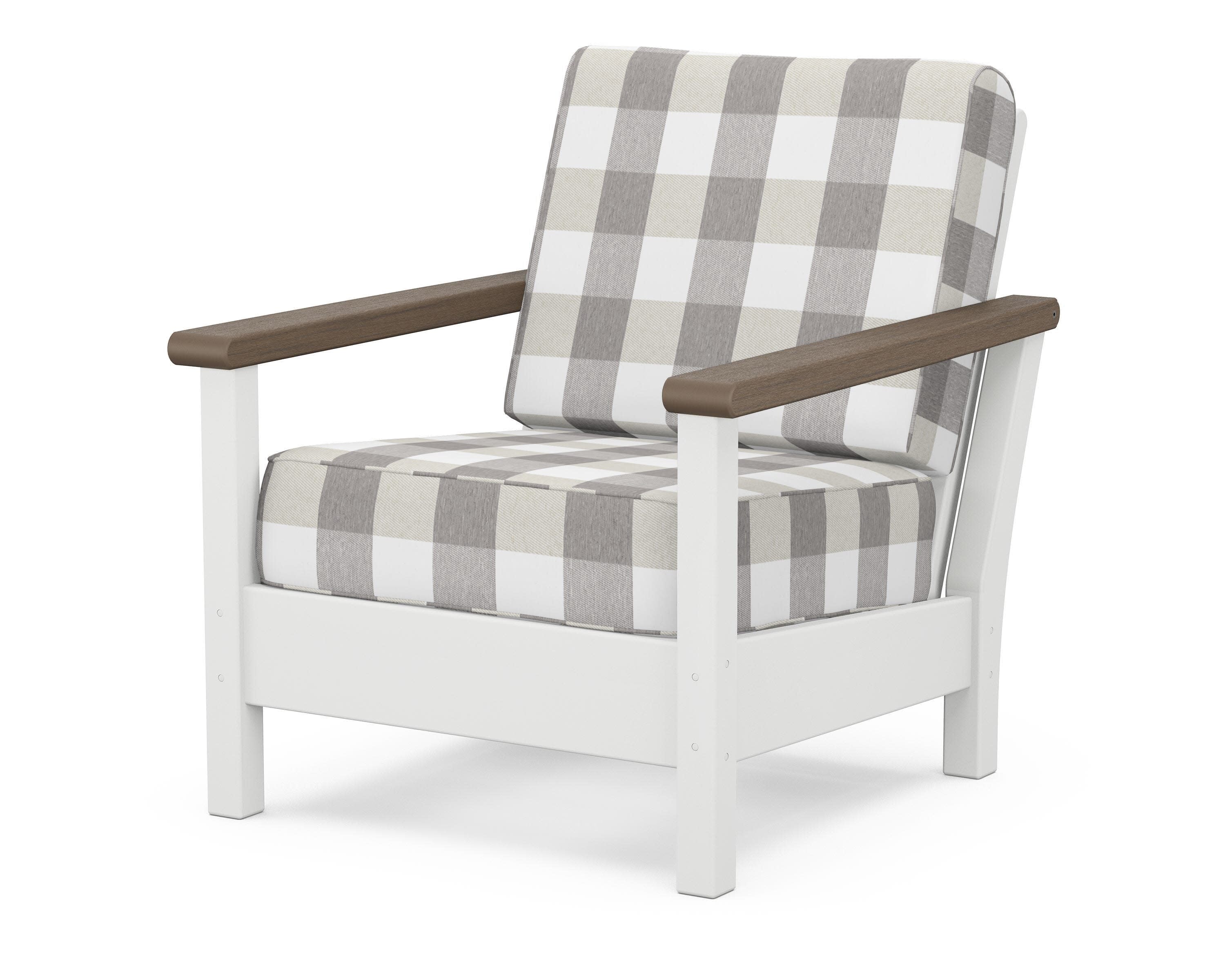 Harbour Deep Seating Chair in White / Kona / Buffalo Plaid Grey Mist
