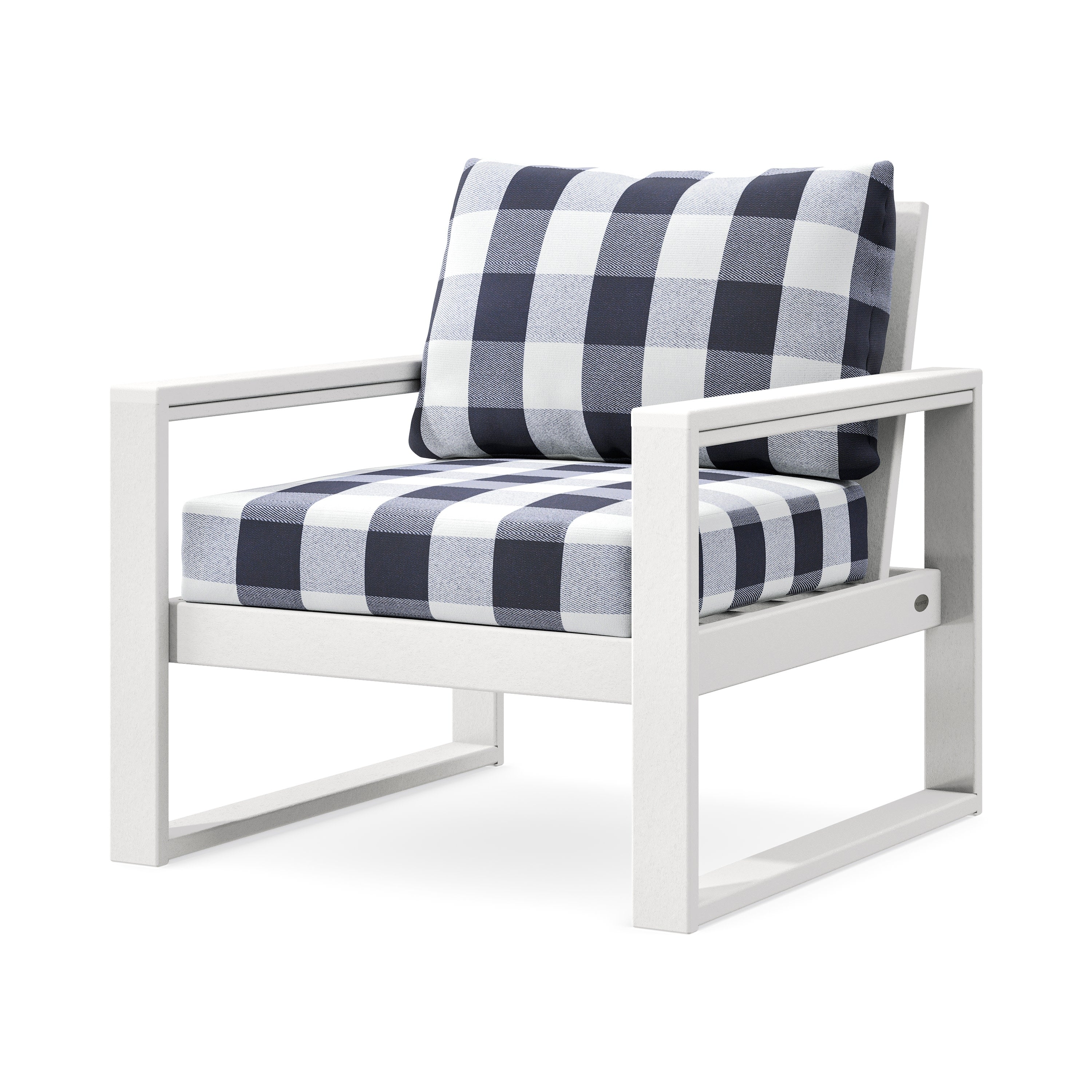 EDGE Club Chair in White / Buffalo Plaid Navy