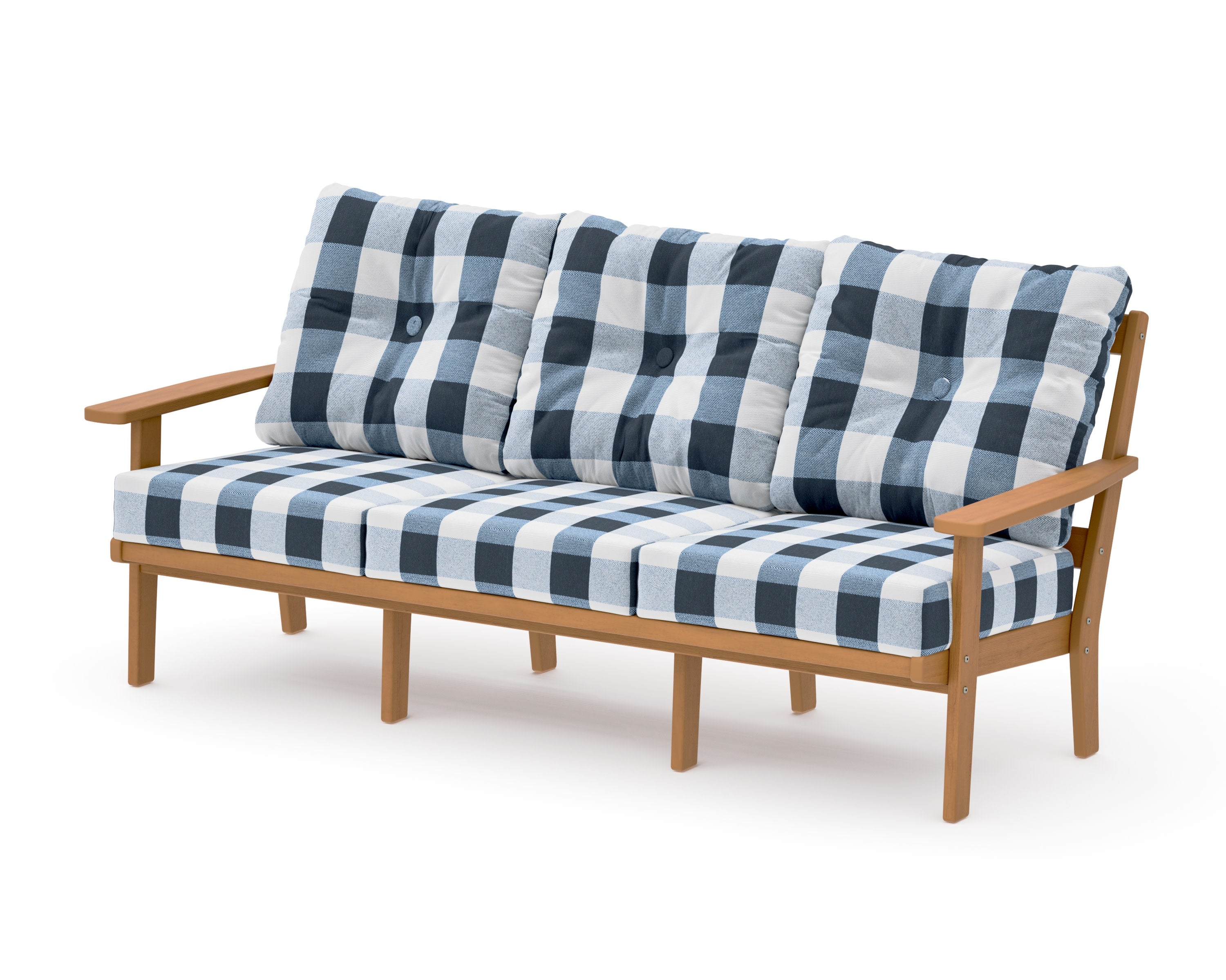 PrairieDeep Seating Sofa in Natural / Buffalo Plaid Marine Indigo