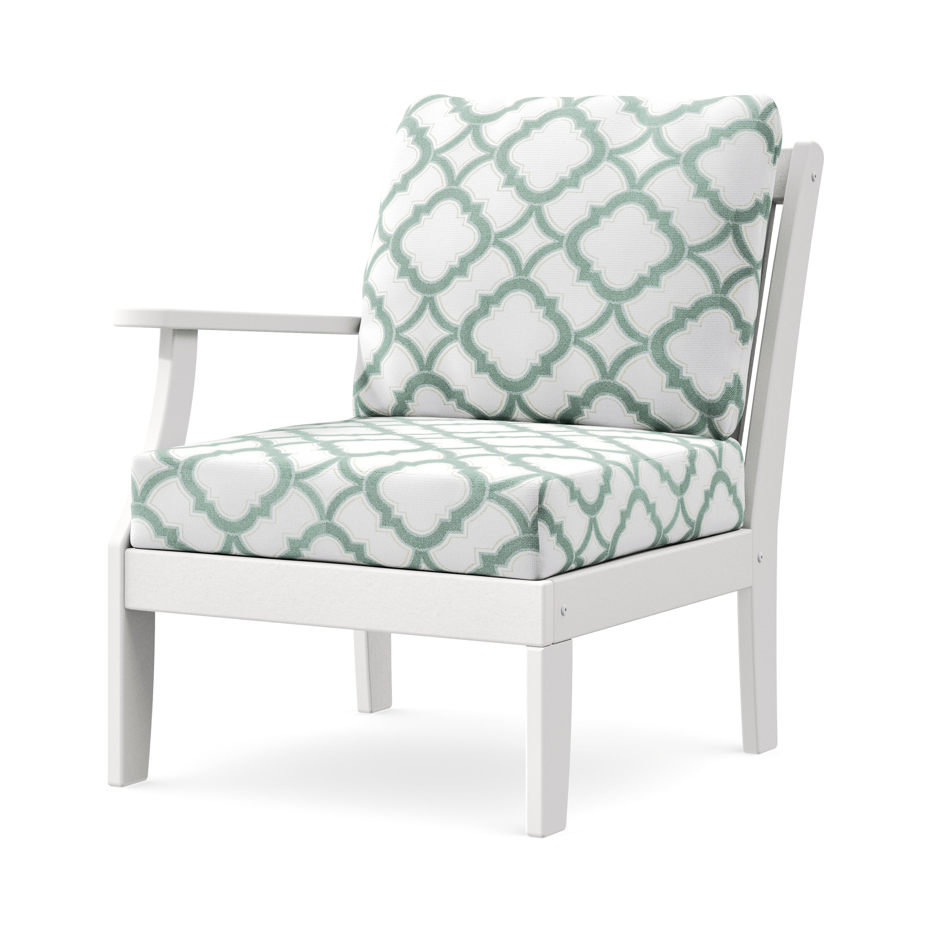 Braxton Modular Left Arm Chair in White / Trellis Glacier Spa