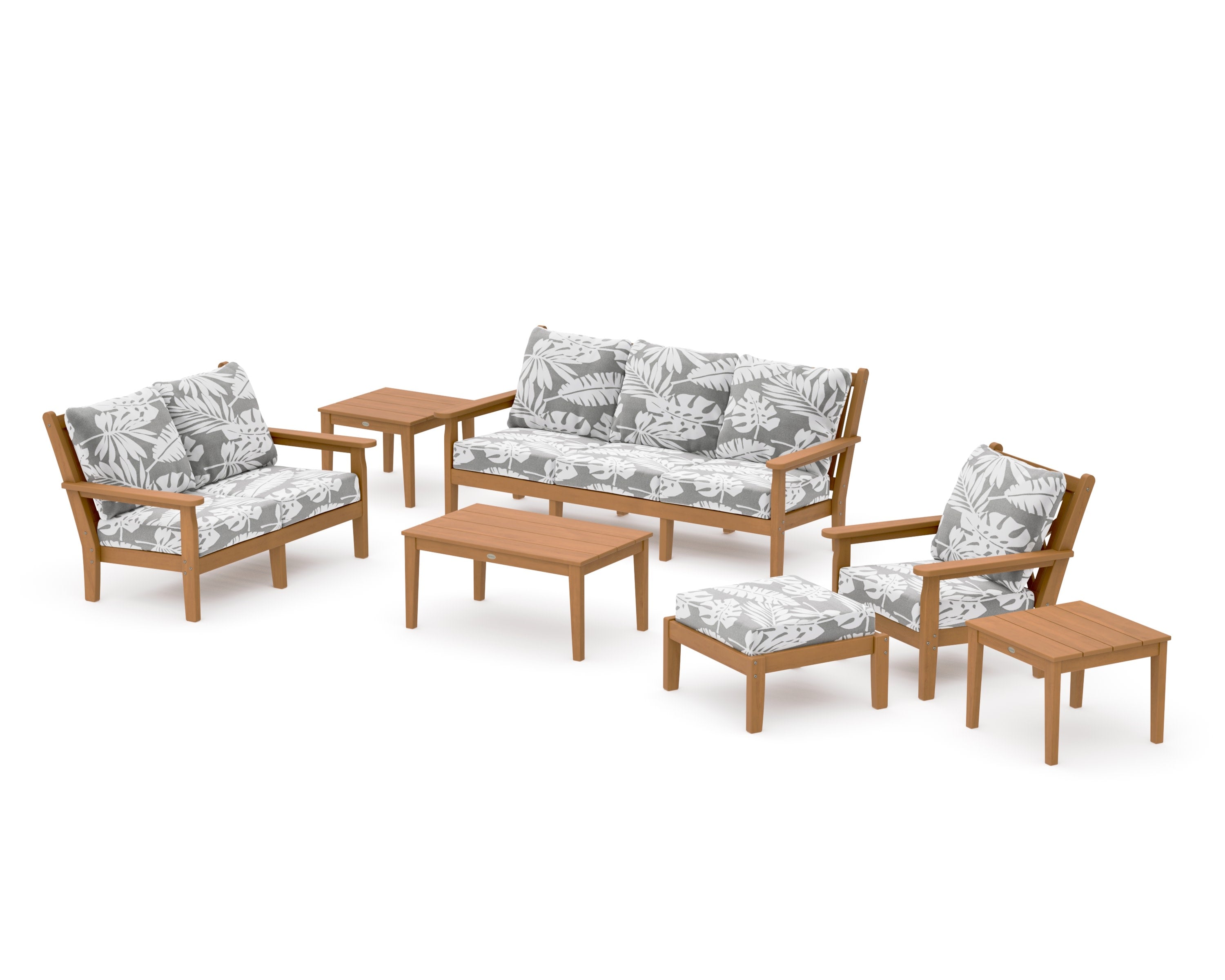 Chippendale 7-Piece Deep Seating Set in Natural / Leaf Grey Mist