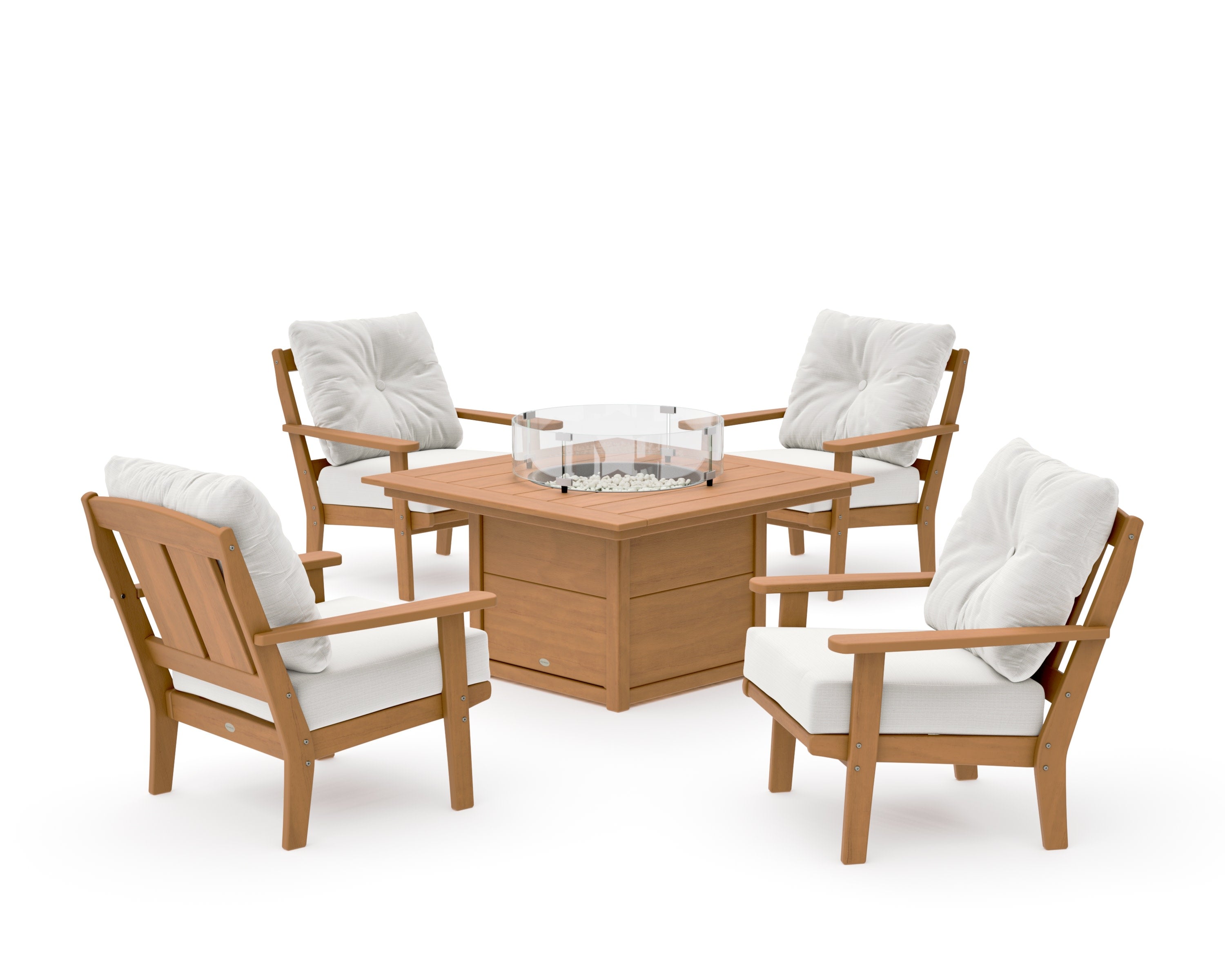 Mission 5-Piece Deep Seating Set with Fire Pit Table in Natural / Natural Linen