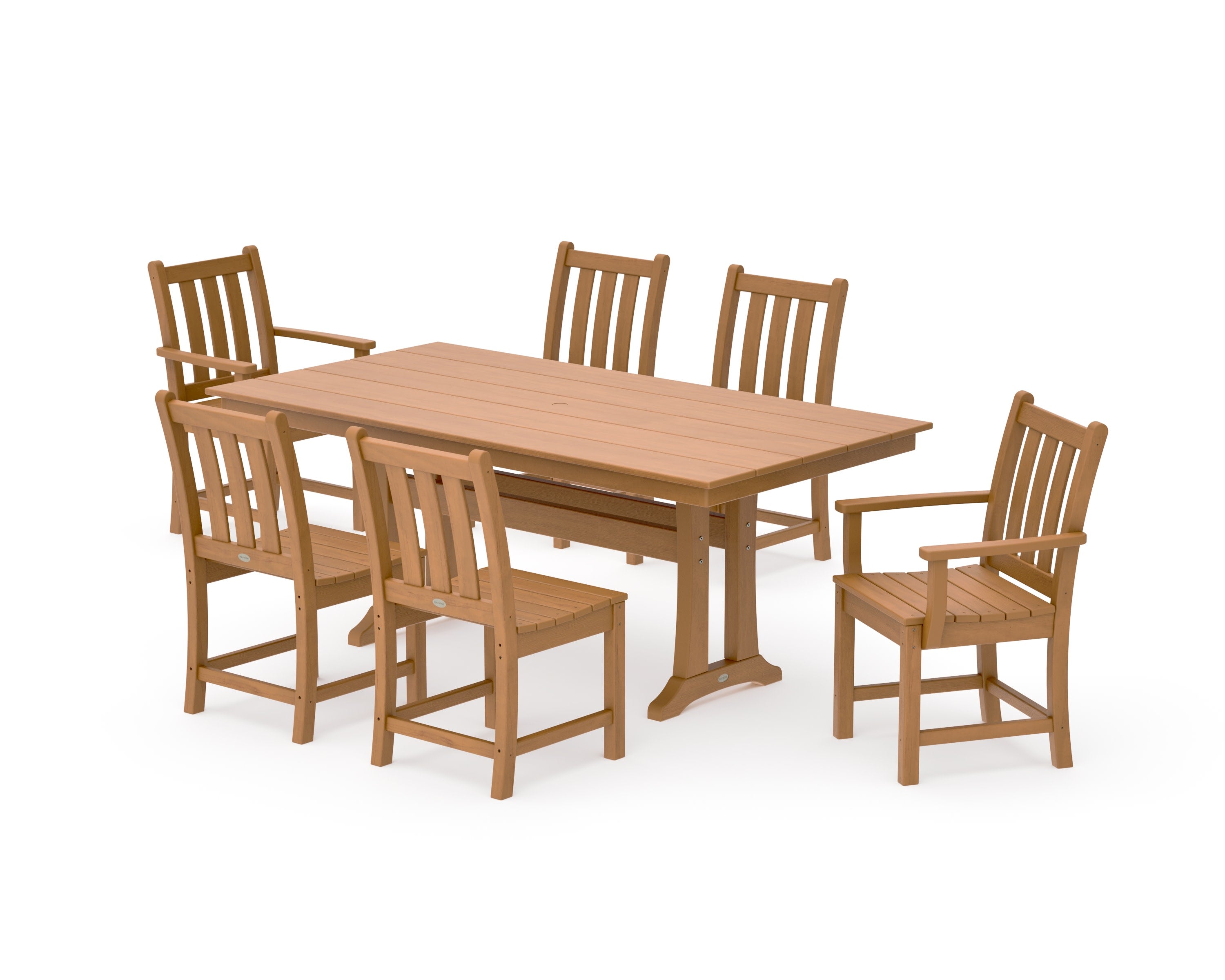 Traditional Garden 7-Piece Farmhouse Dining Set With Trestle Legs in Natural