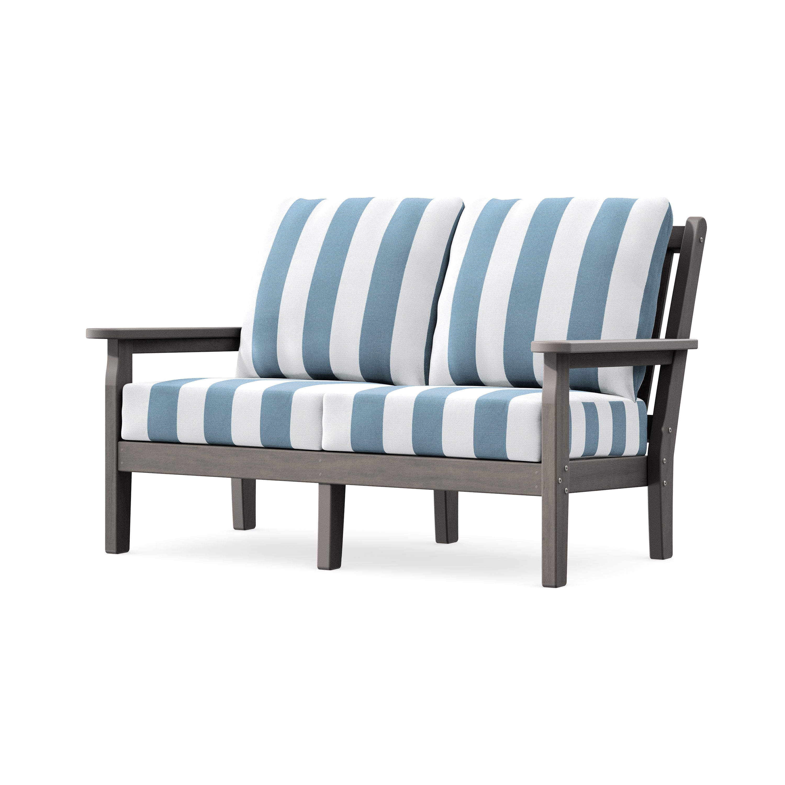 Chippendale Deep Seating Loveseat in Driftwood / Cabana Stripe Sky Blue