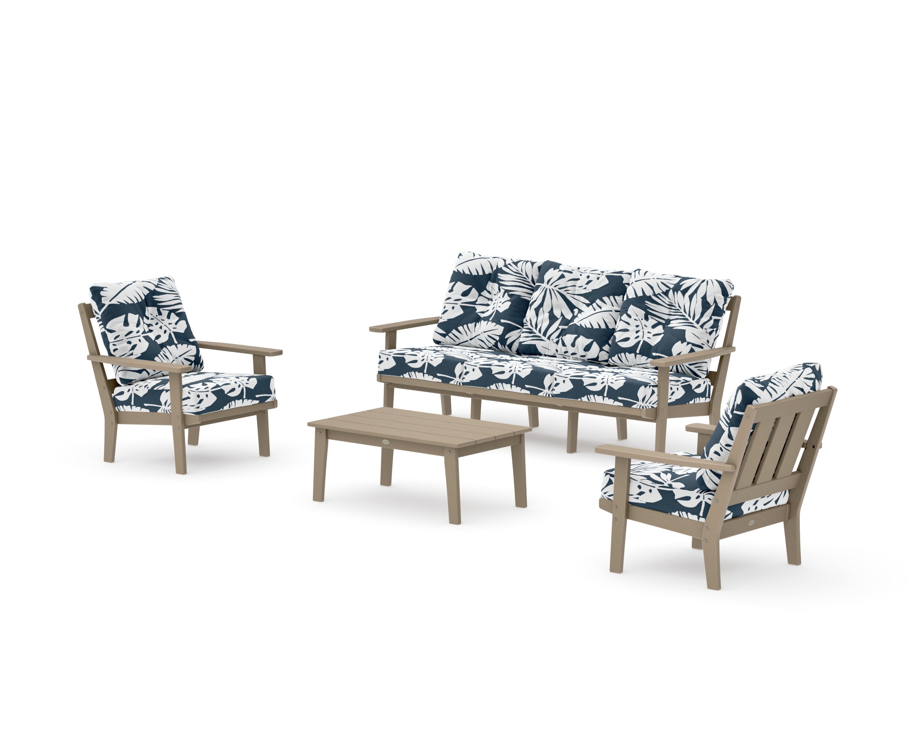 Oxford 4-Piece Deep Seating Set with Sofa in Vintage Sahara / Leaf Marine Indigo