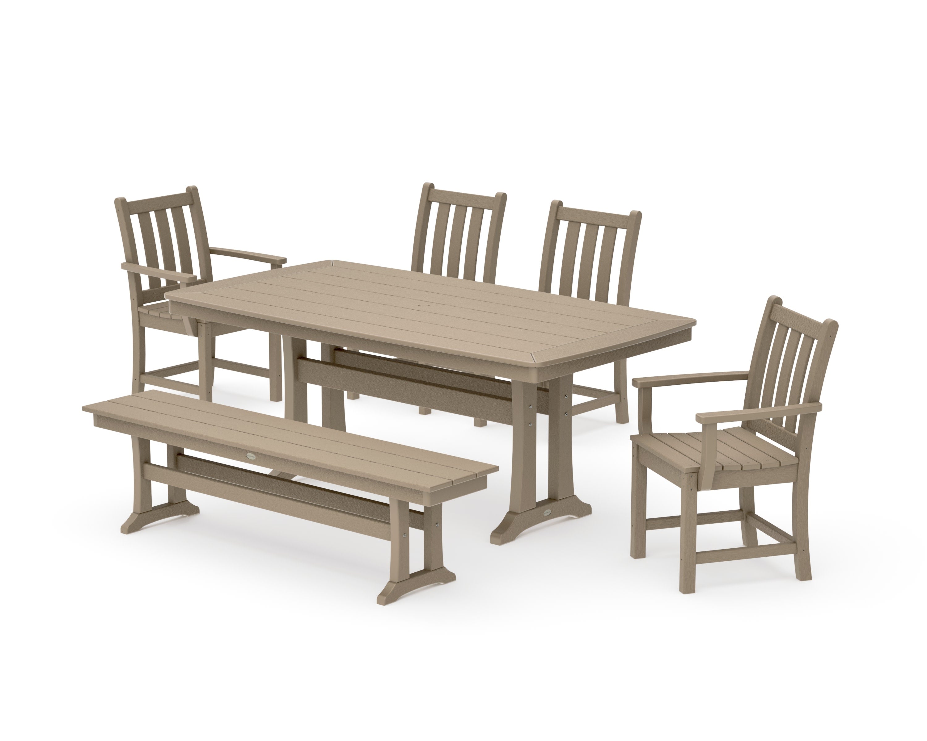 Traditional Garden 6-Piece Dining Set with Trestle Legs in Vintage Sahara