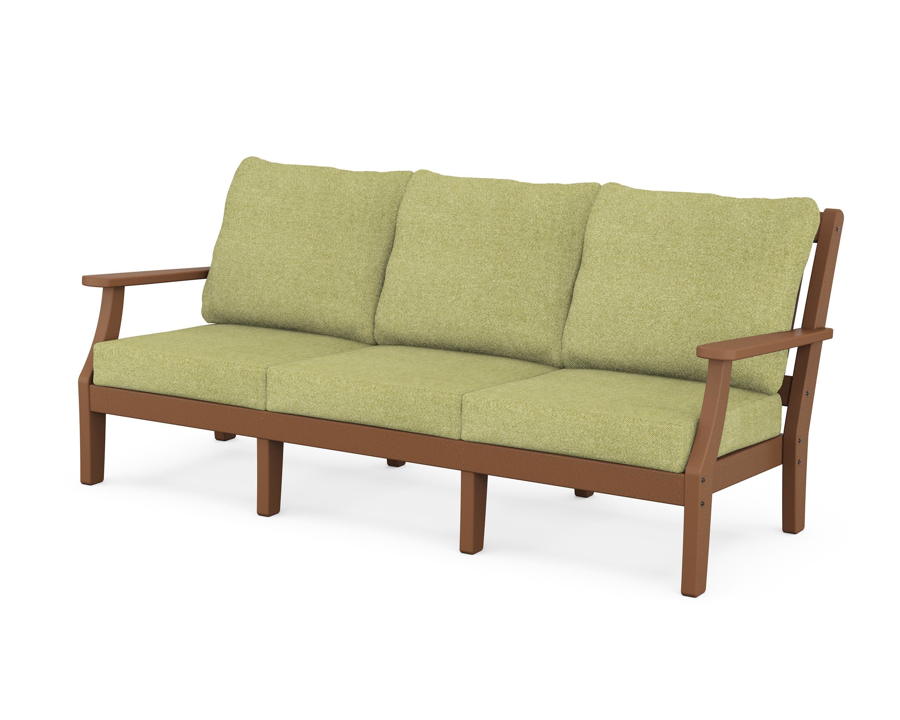 Chinoiserie Deep Seating Sofa in Teak / Chartreuse Boucle
