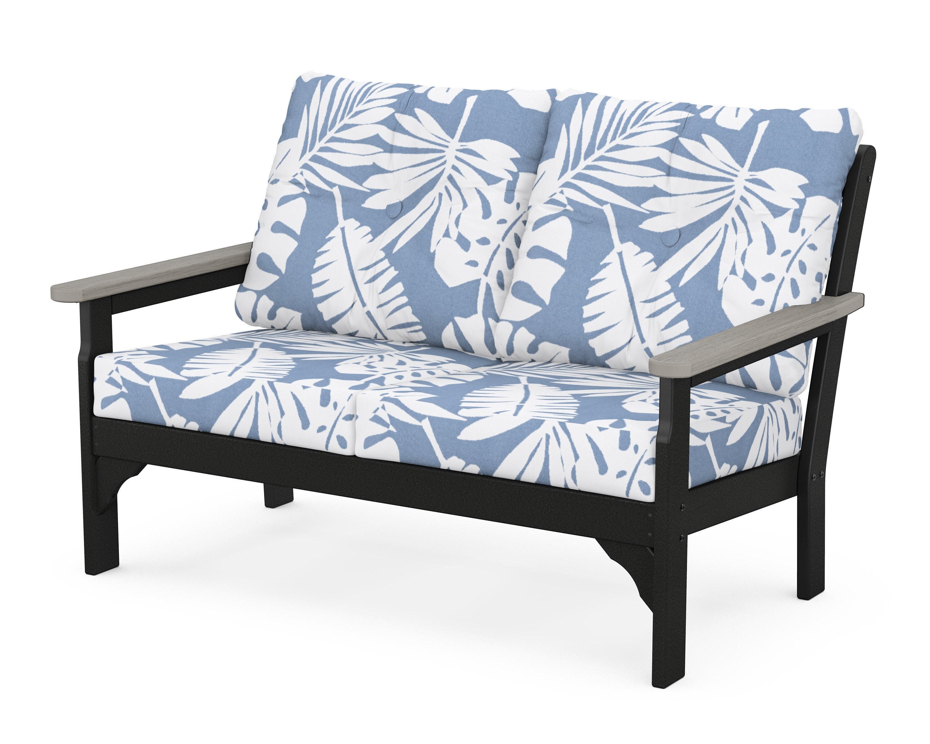 Vineyard Deep Seating Loveseat in Black / Driftwood / Leaf Sky Blue