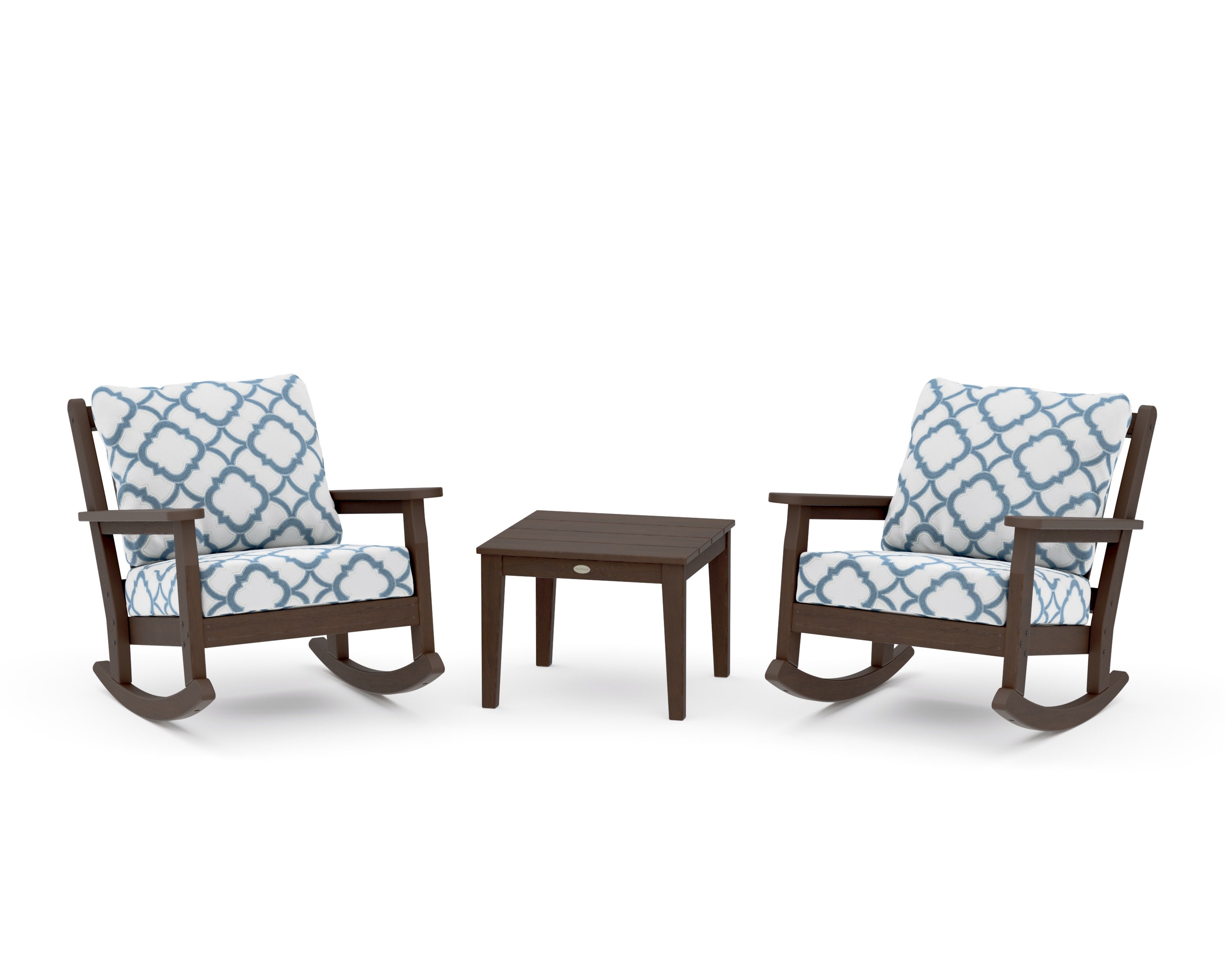 Chippendale 3-Piece Deep Seating Rocker Set in Kona / Trellis Sky Blue