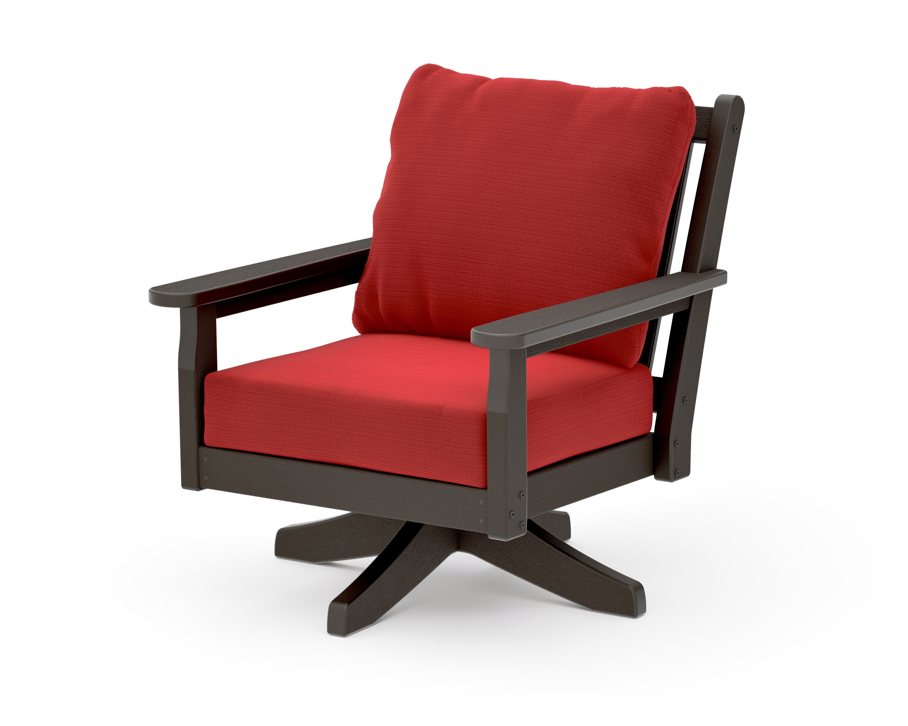 Chippendale Deep Seating Swivel Chair in Vintage Coffee / Crimson Linen