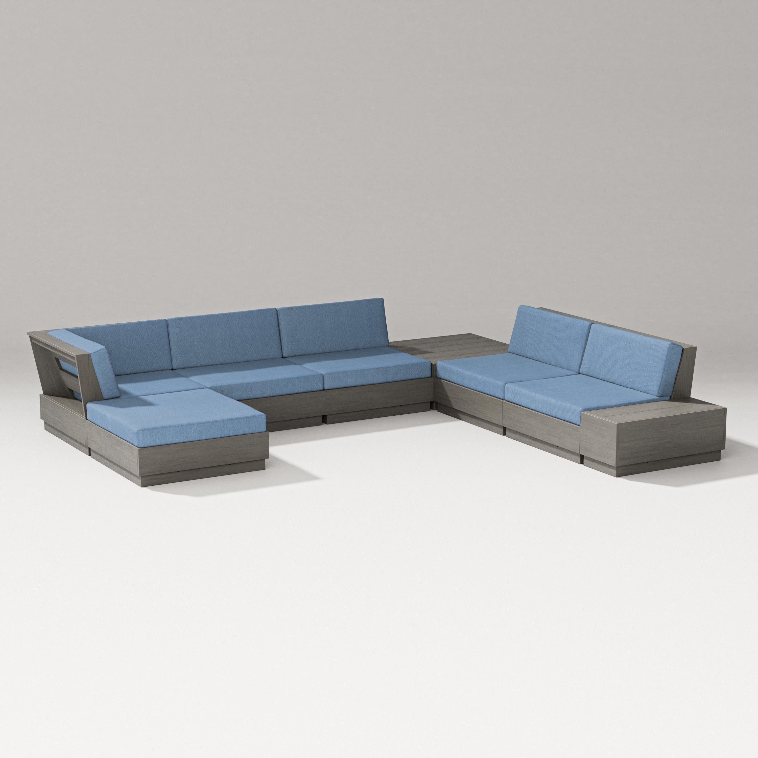 Elevate 8-Piece Corner Sectional in Driftwood / Sky Blue
