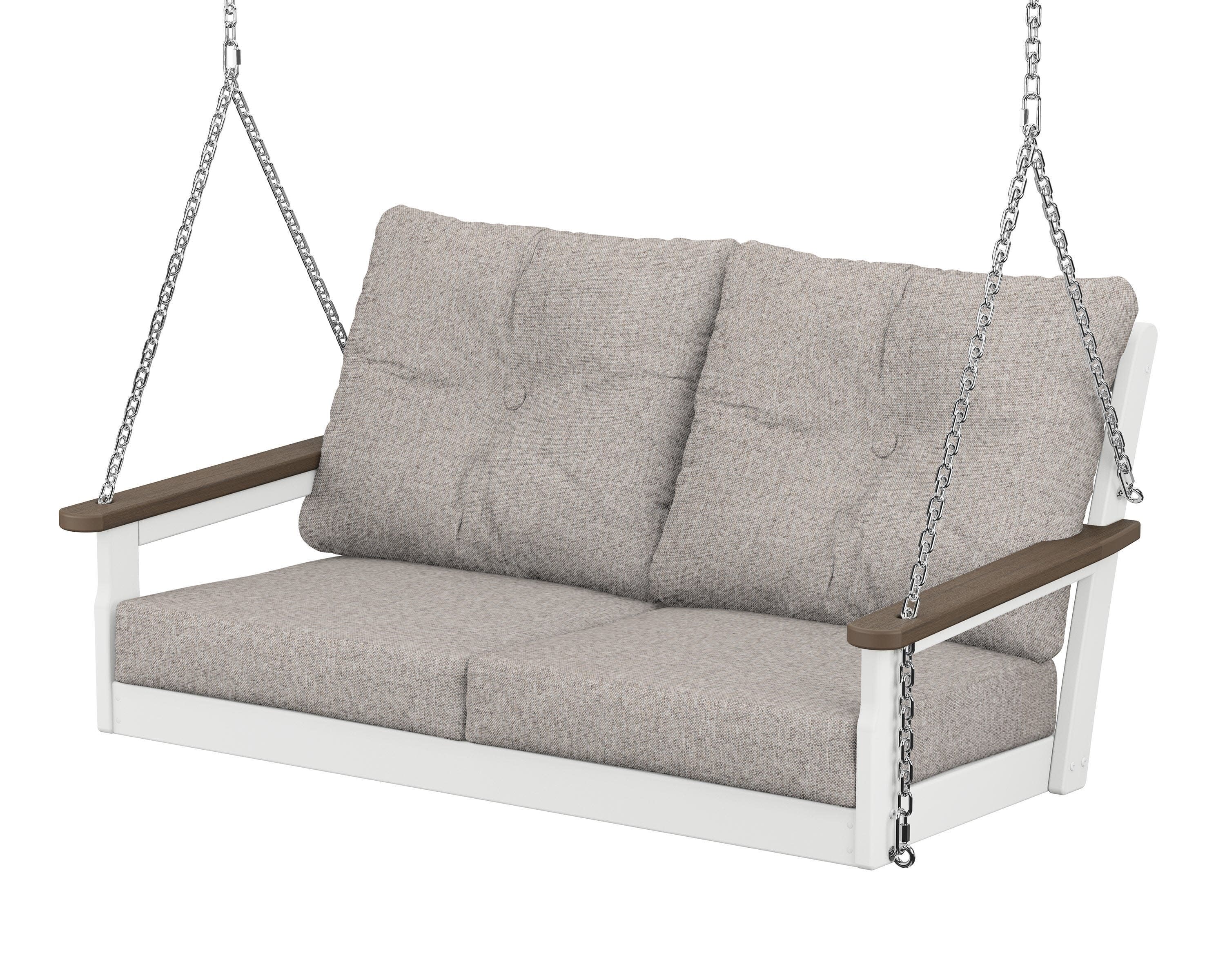 Vineyard Deep Seating Swing in White / Kona / Weathered Tweed
