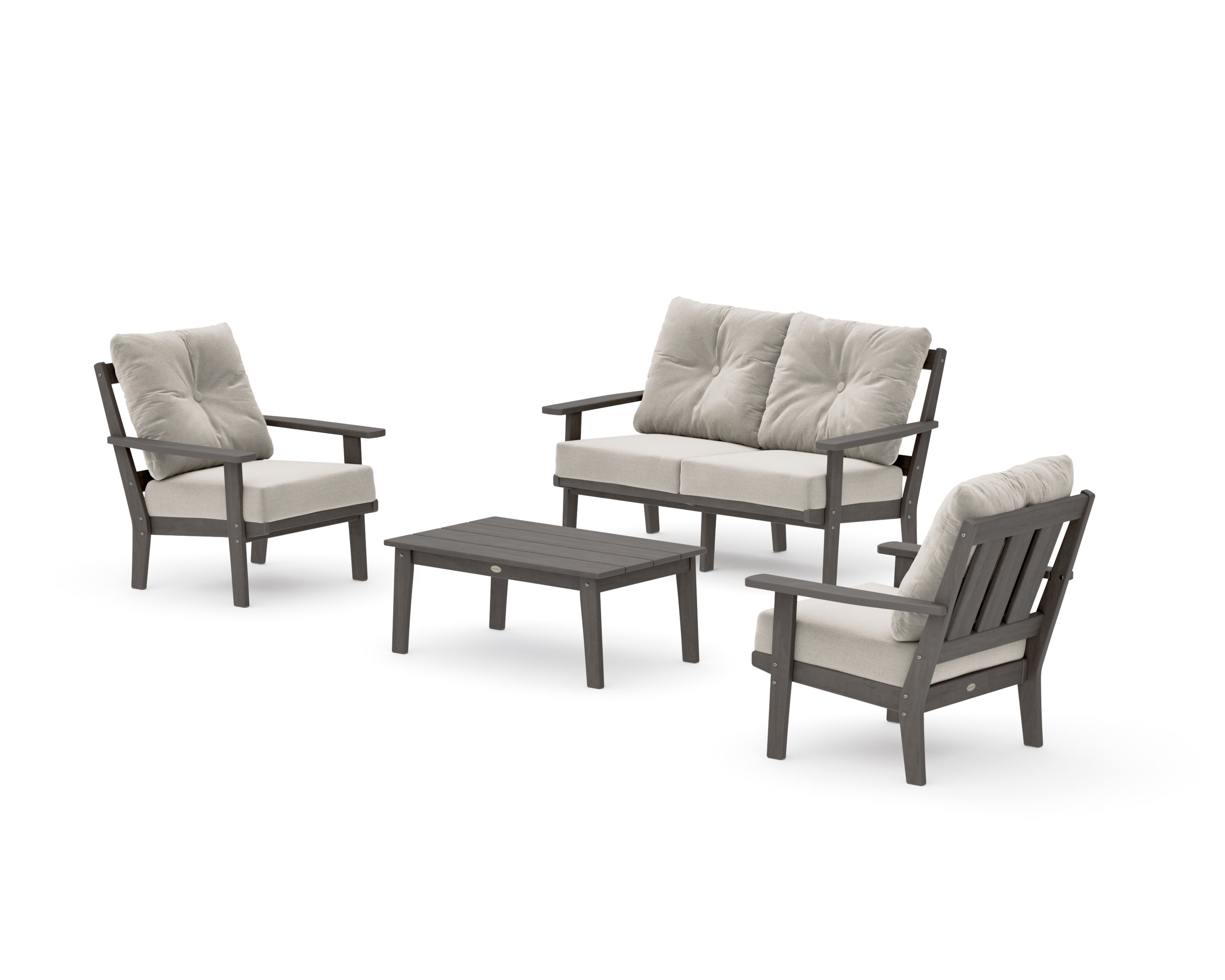 Oxford 4-Piece Deep Seating Set with Loveseat in Driftwood / Dune Burlap