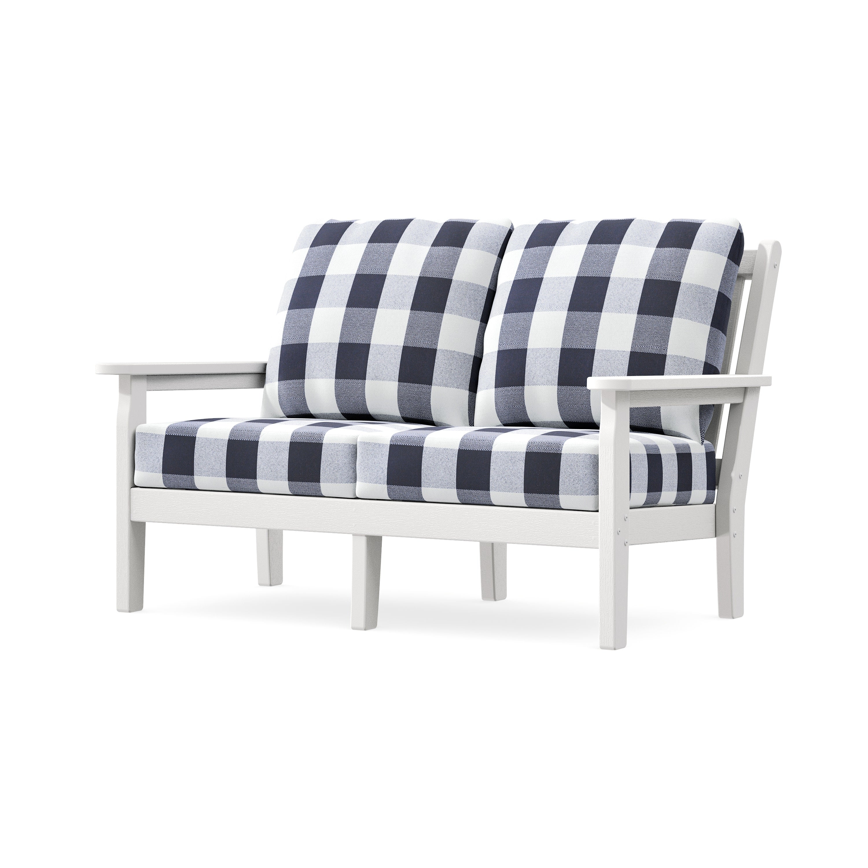 Chippendale Deep Seating Loveseat in Vintage White / Buffalo Plaid Navy