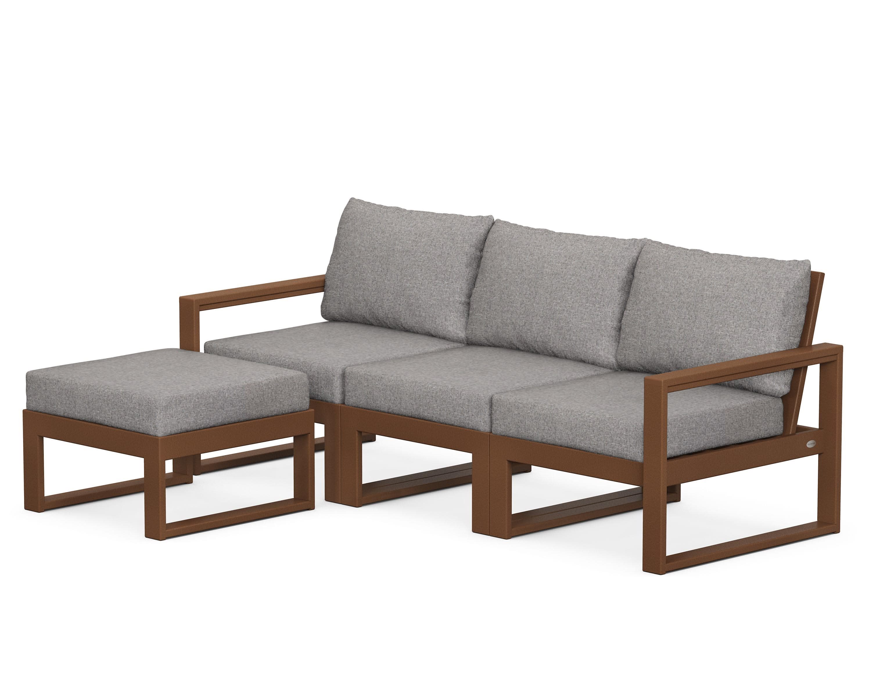 EDGE 4-Piece Modular Deep Seating Set with Ottoman in Teak / Grey Mist