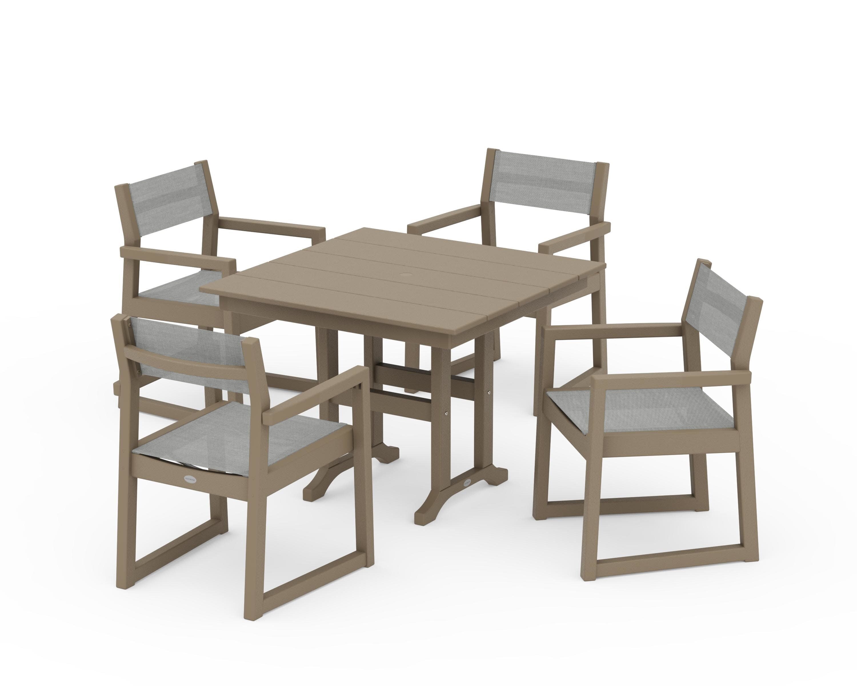 EDGE Sling Arm Chair 5-Piece Farmhouse Dining Set in Vintage Sahara / Metallic Sling
