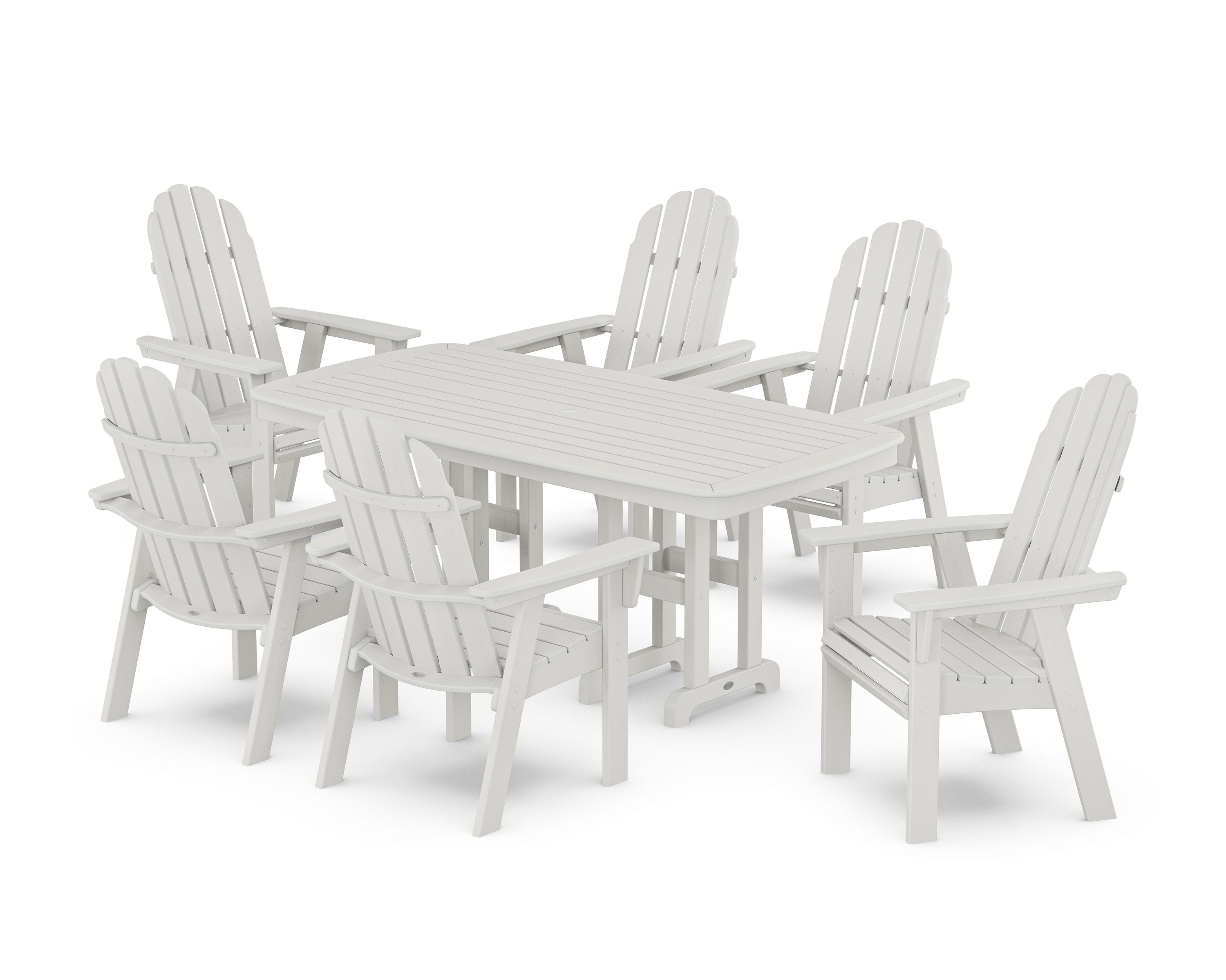 Vineyard Curveback Adirondack Chair 7-Piece Dining Set in Vintage White