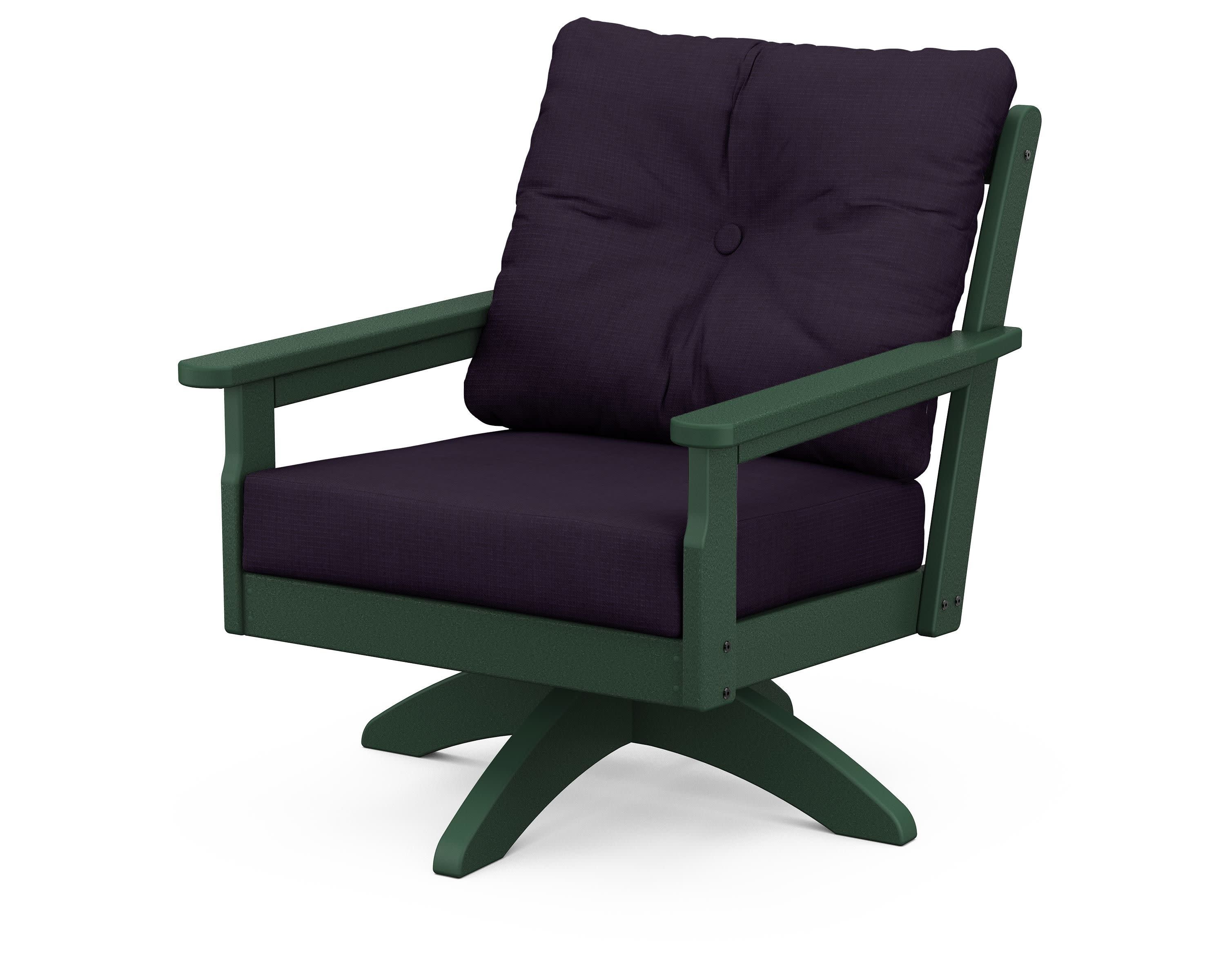 Vineyard Deep Seating Swivel Chair in Green / Navy Linen