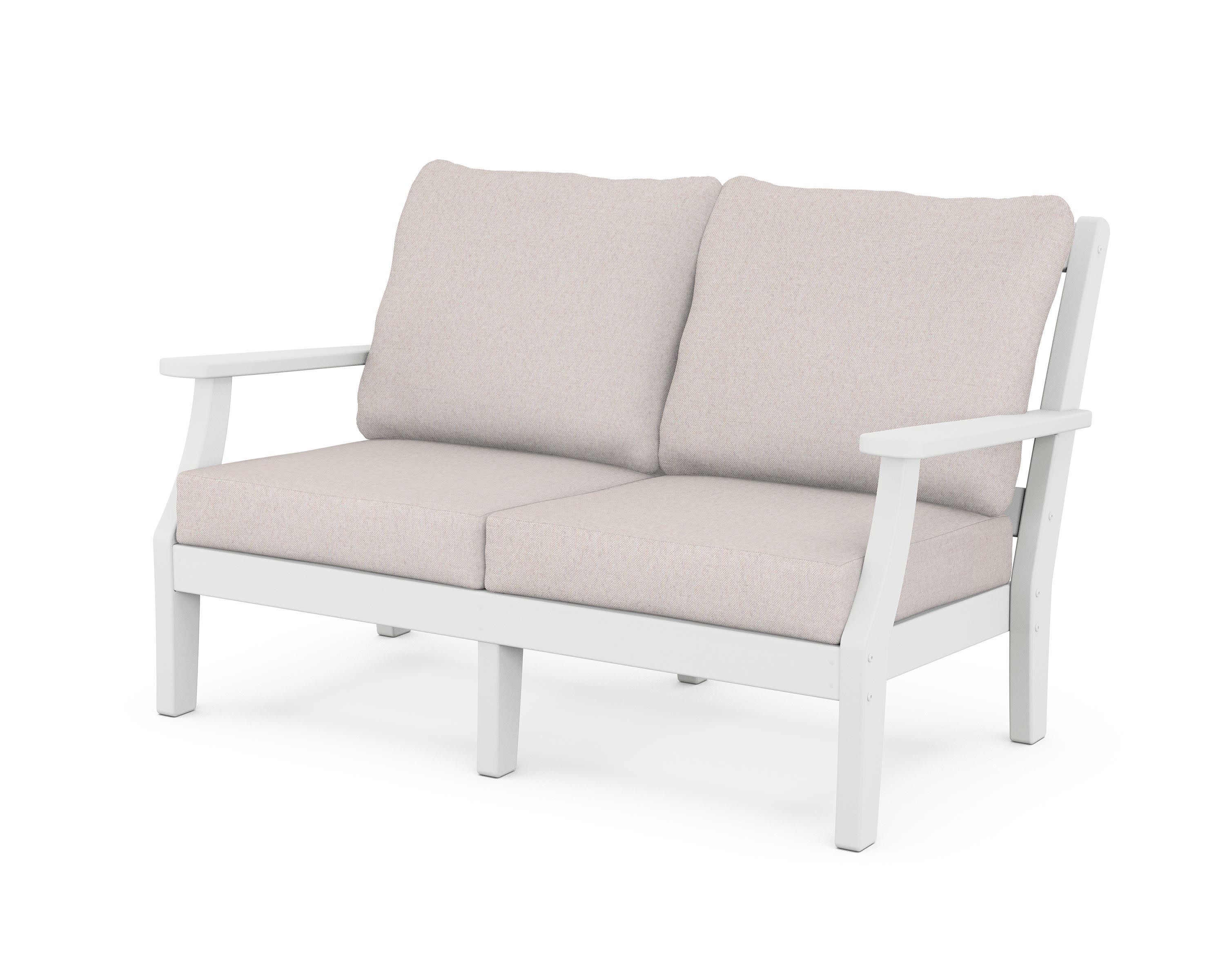 Chinoiserie Deep Seating Loveseat in White / Dune Burlap