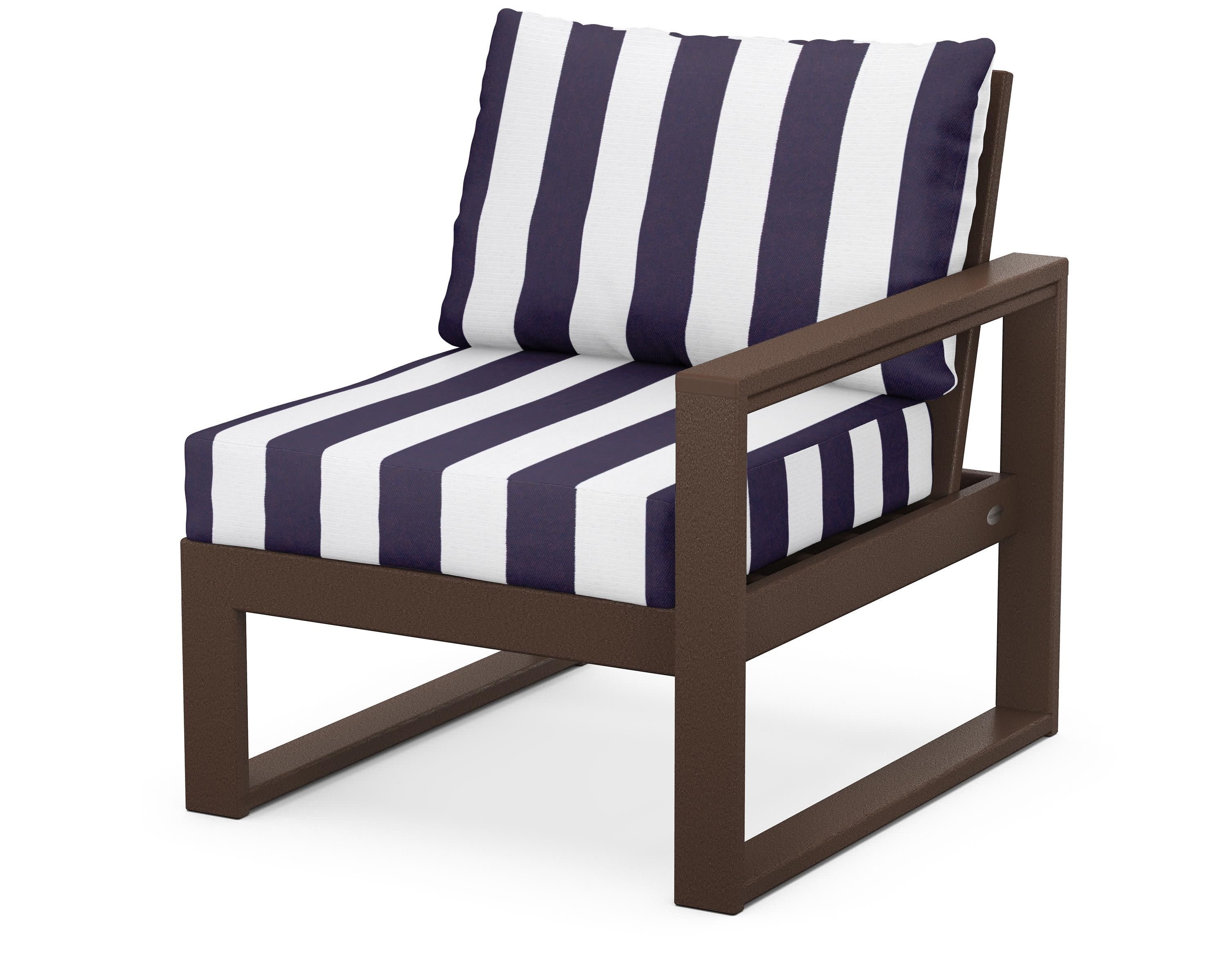 EDGE Modular Right Arm Chair in Mahogany / Cabana Stripe Navy