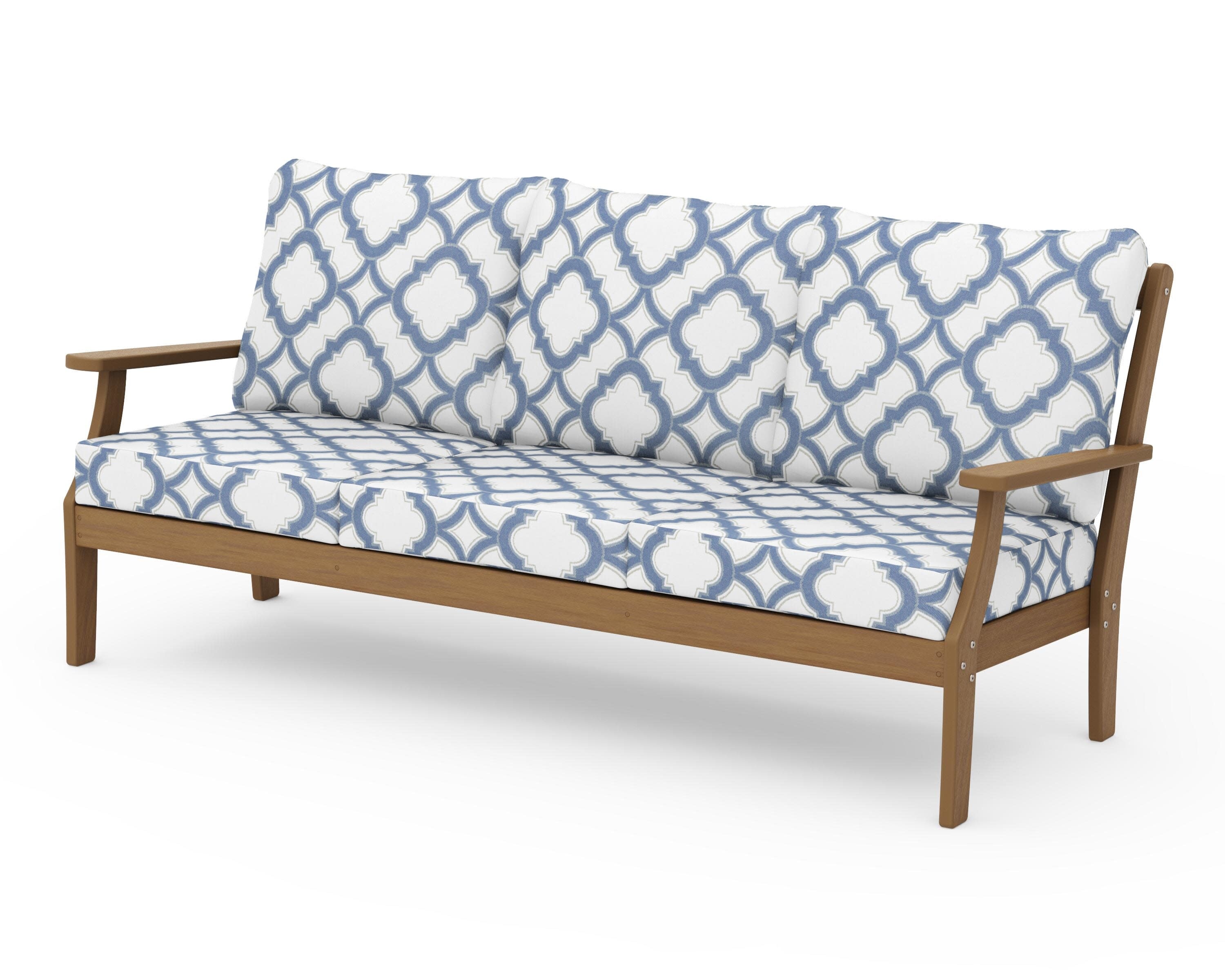 Braxton Deep Seating Sofa in Natural / Trellis Sky Blue