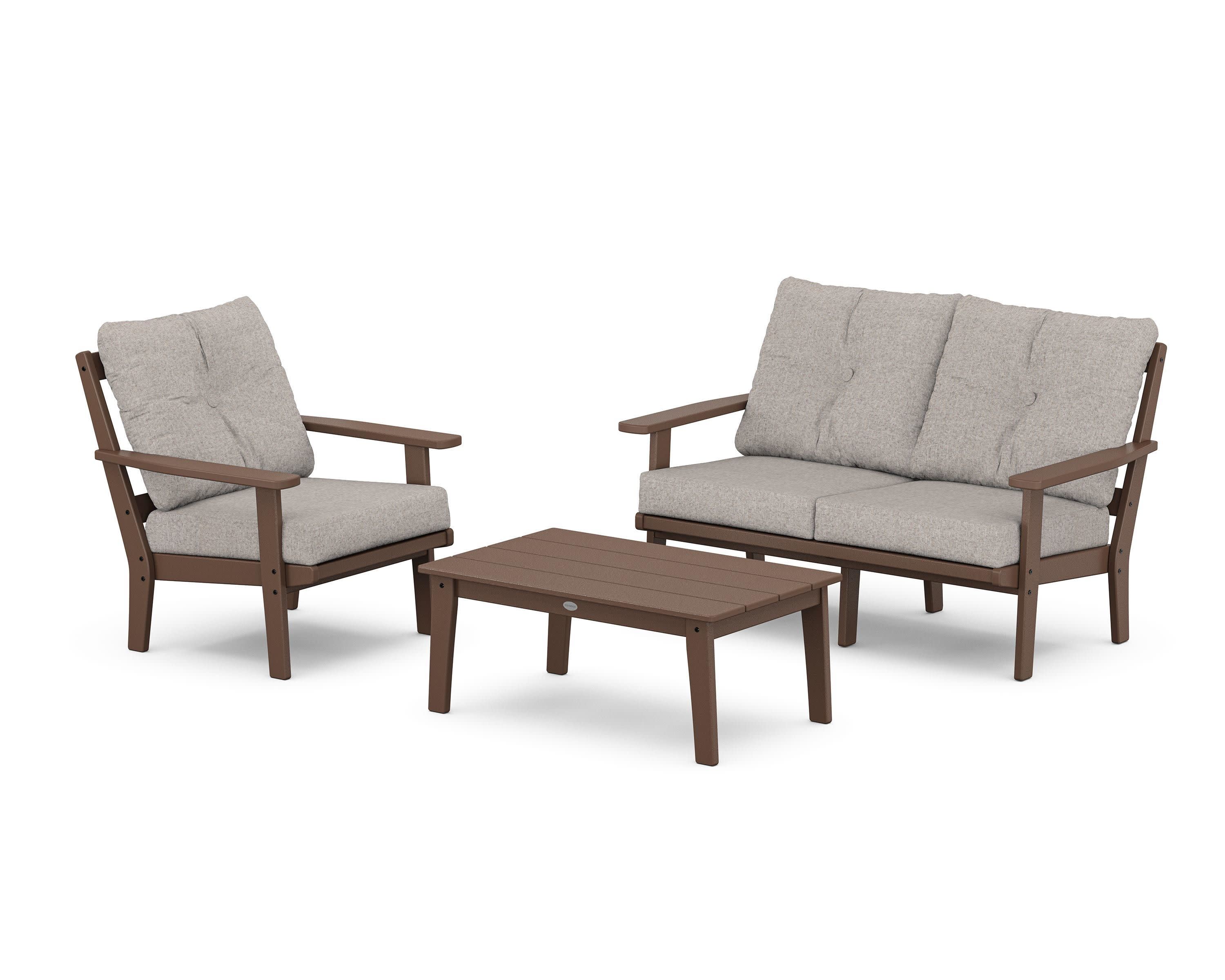 Oxford 3-Piece Deep Seating Set with Loveseat in Mahogany / Weathered Tweed