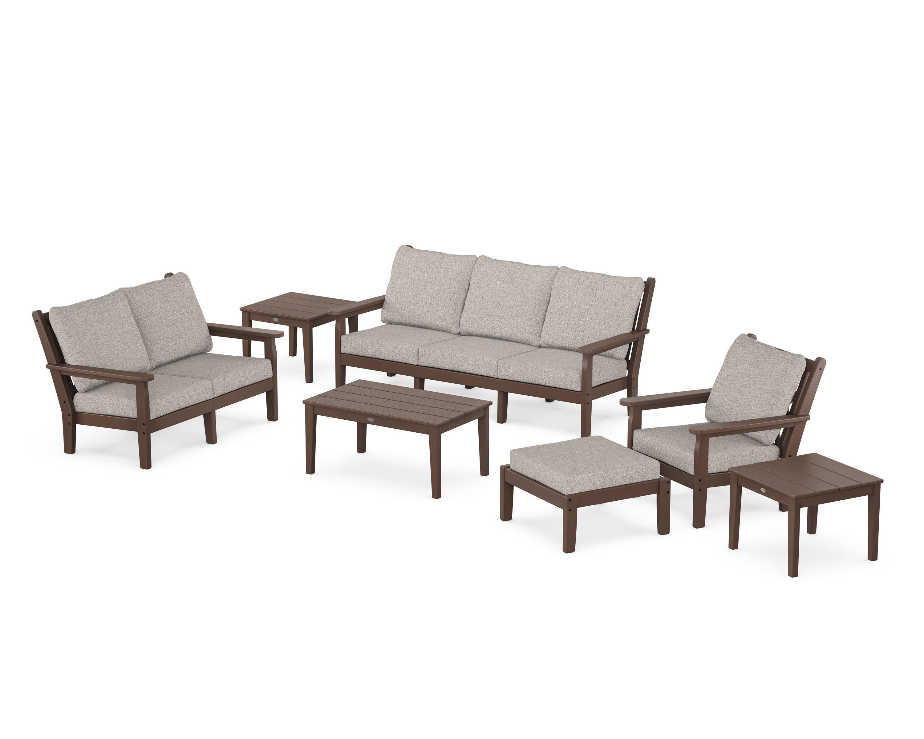 Chippendale 7-Piece Deep Seating Set in Mahogany / Weathered Tweed