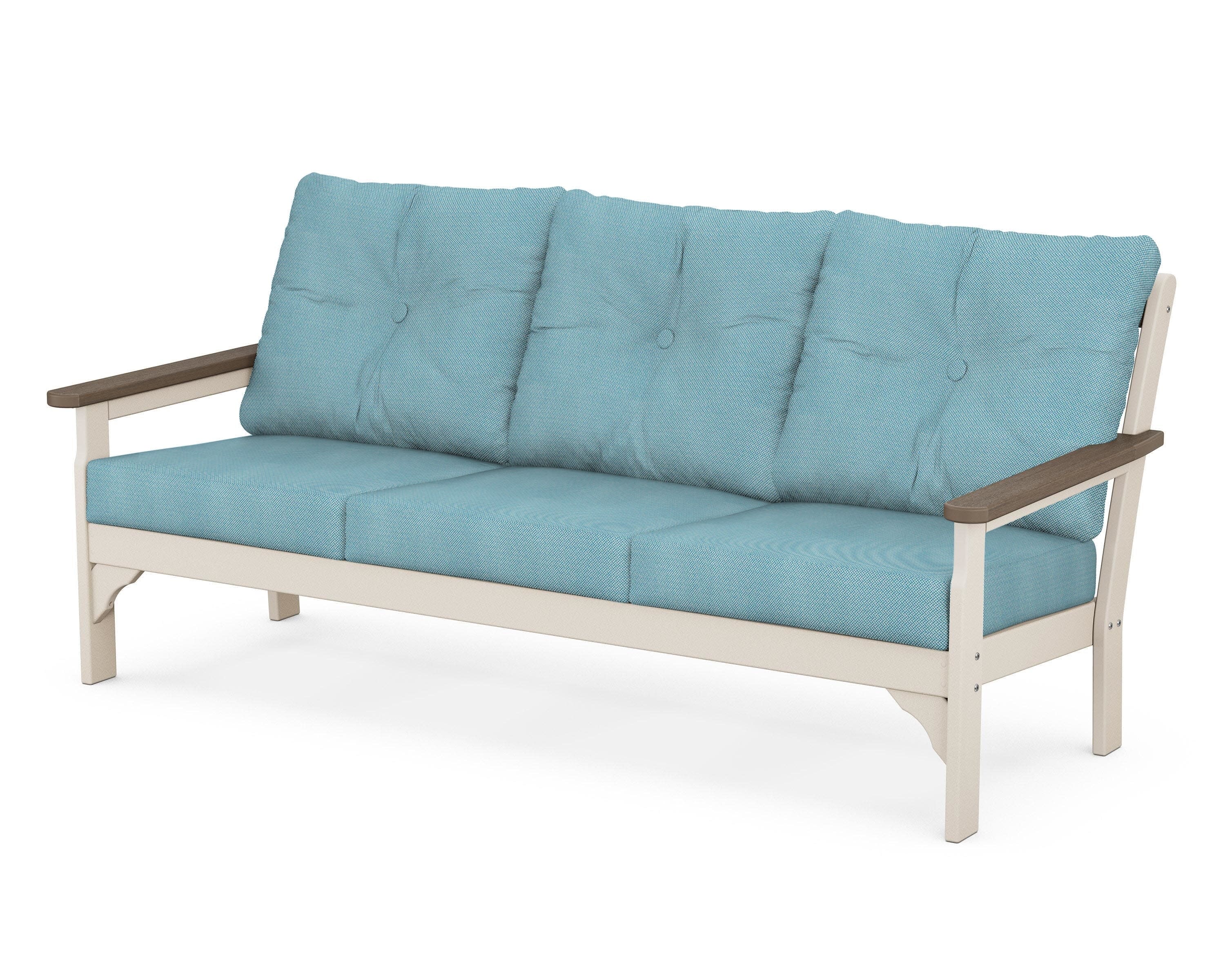 Vineyard Deep Seating Sofa in Sand / Kona / Lattice Sky Blue