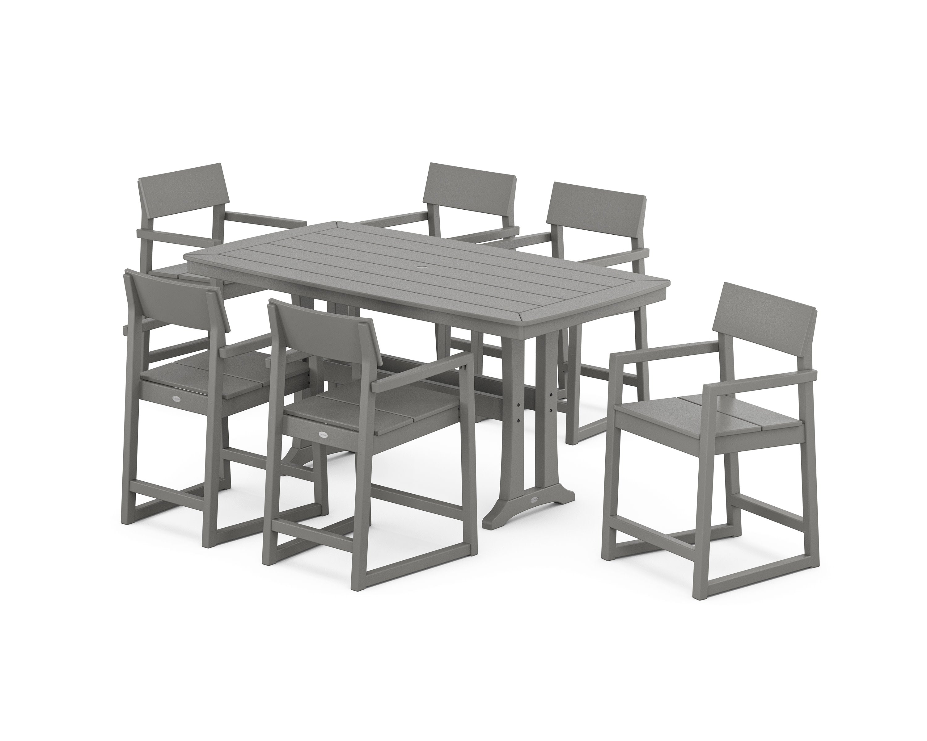 EDGE Arm Chair 7-Piece Counter Set with Trestle Legs in Slate Grey