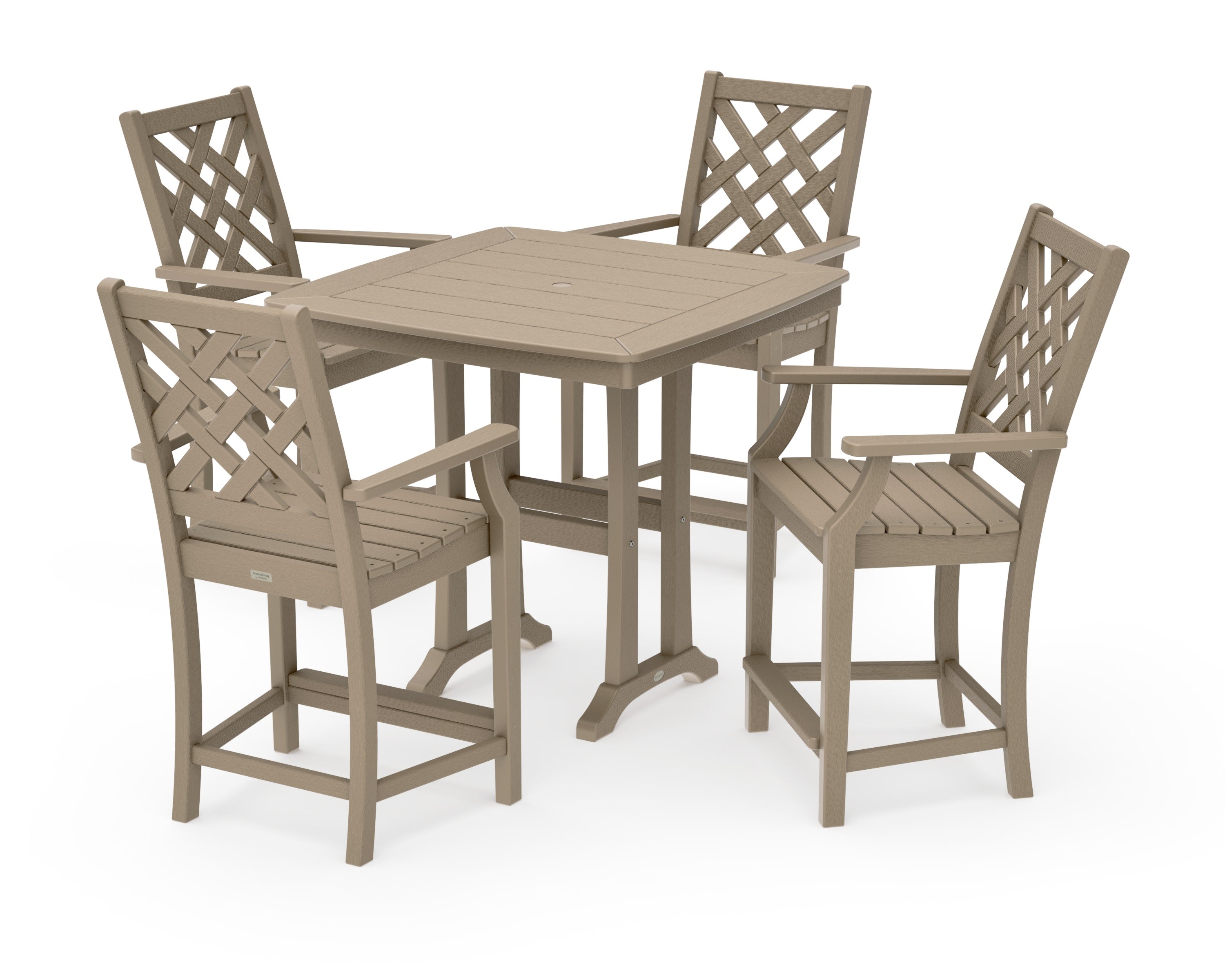 Wovendale 5-Piece Counter Set with Trestle Legs in Vintage Sahara