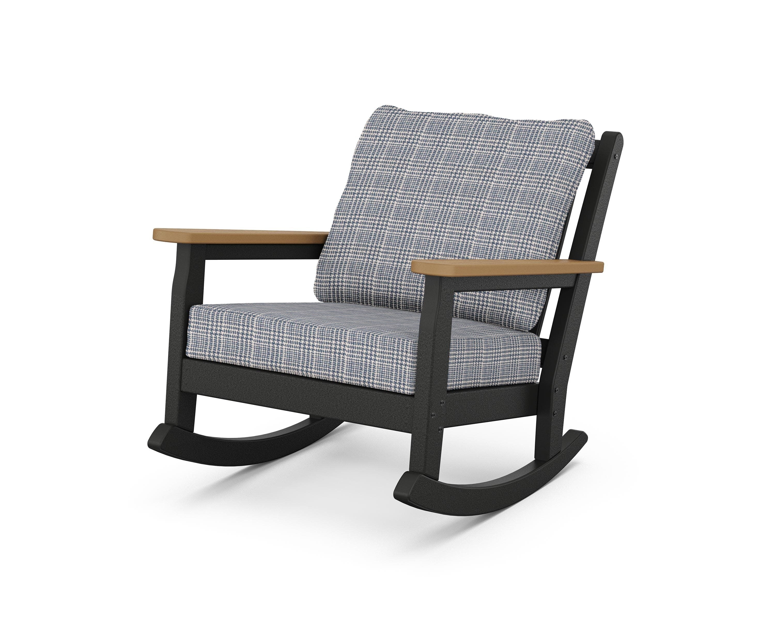 Chippendale Deep Seating Rocking Chair in Black / Natural / Houndstooth Sky Blue
