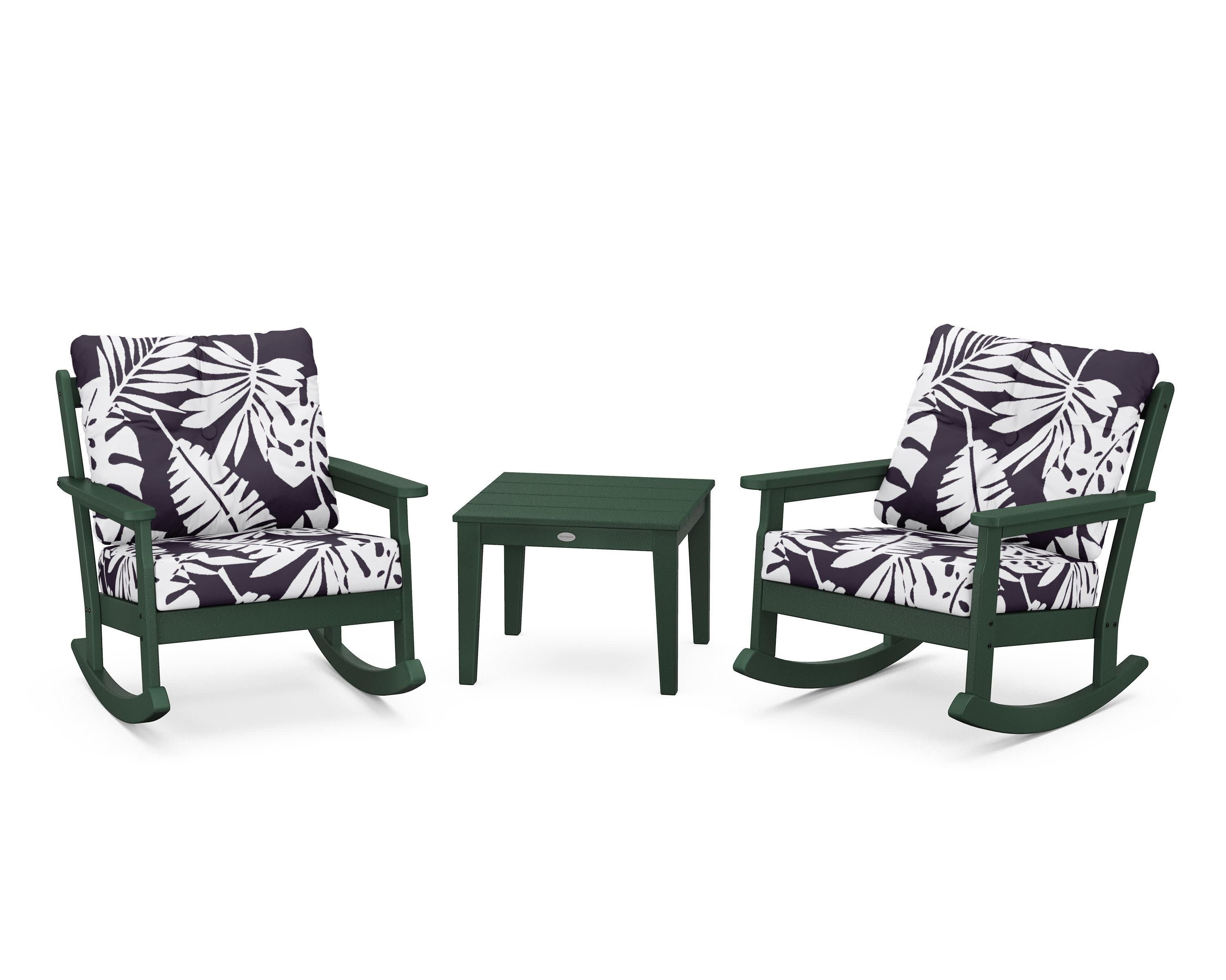 Vineyard 3-Piece Deep Seating Rocker Set in Green / Leaf Navy