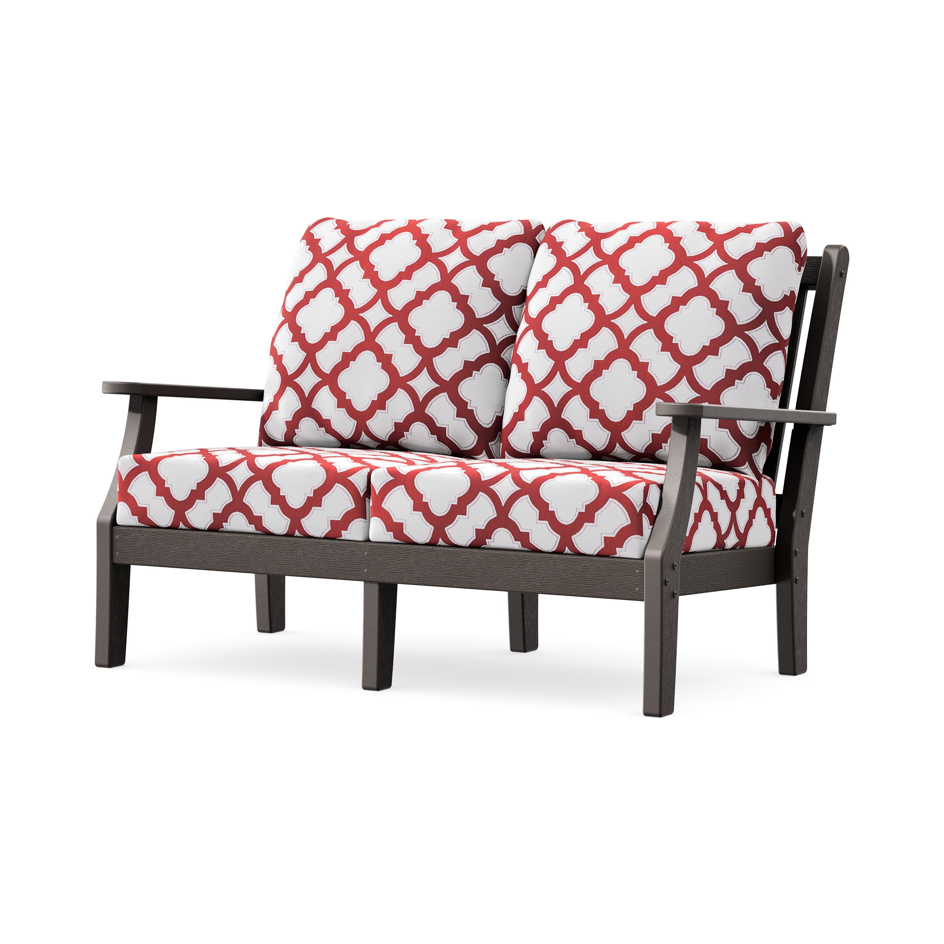 Wovendale Deep Seating Loveseat in Vintage Coffee / Trellis Crimson