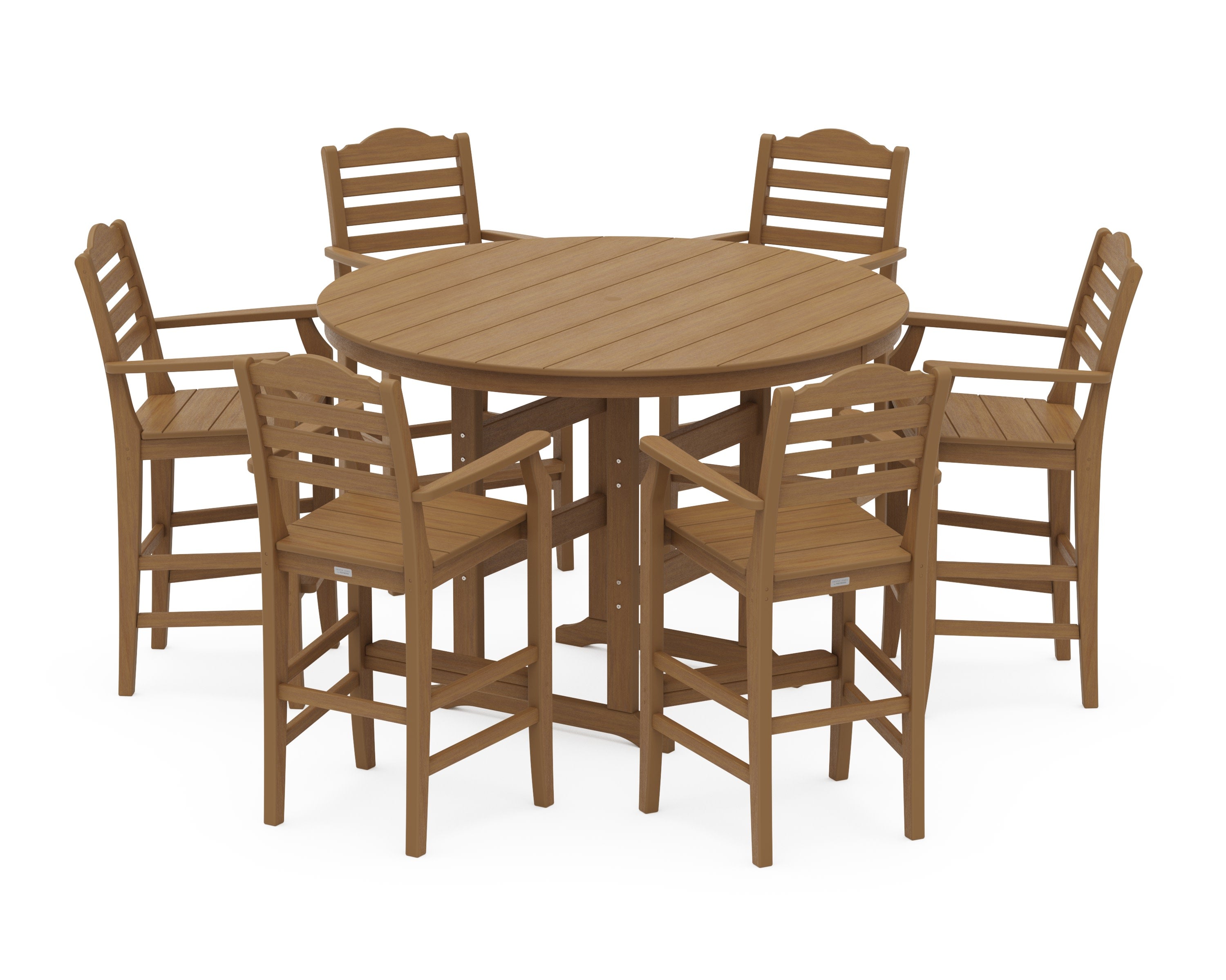 Savannah 7-Piece Arm Chair Round Farmhouse Bar Set in Natural