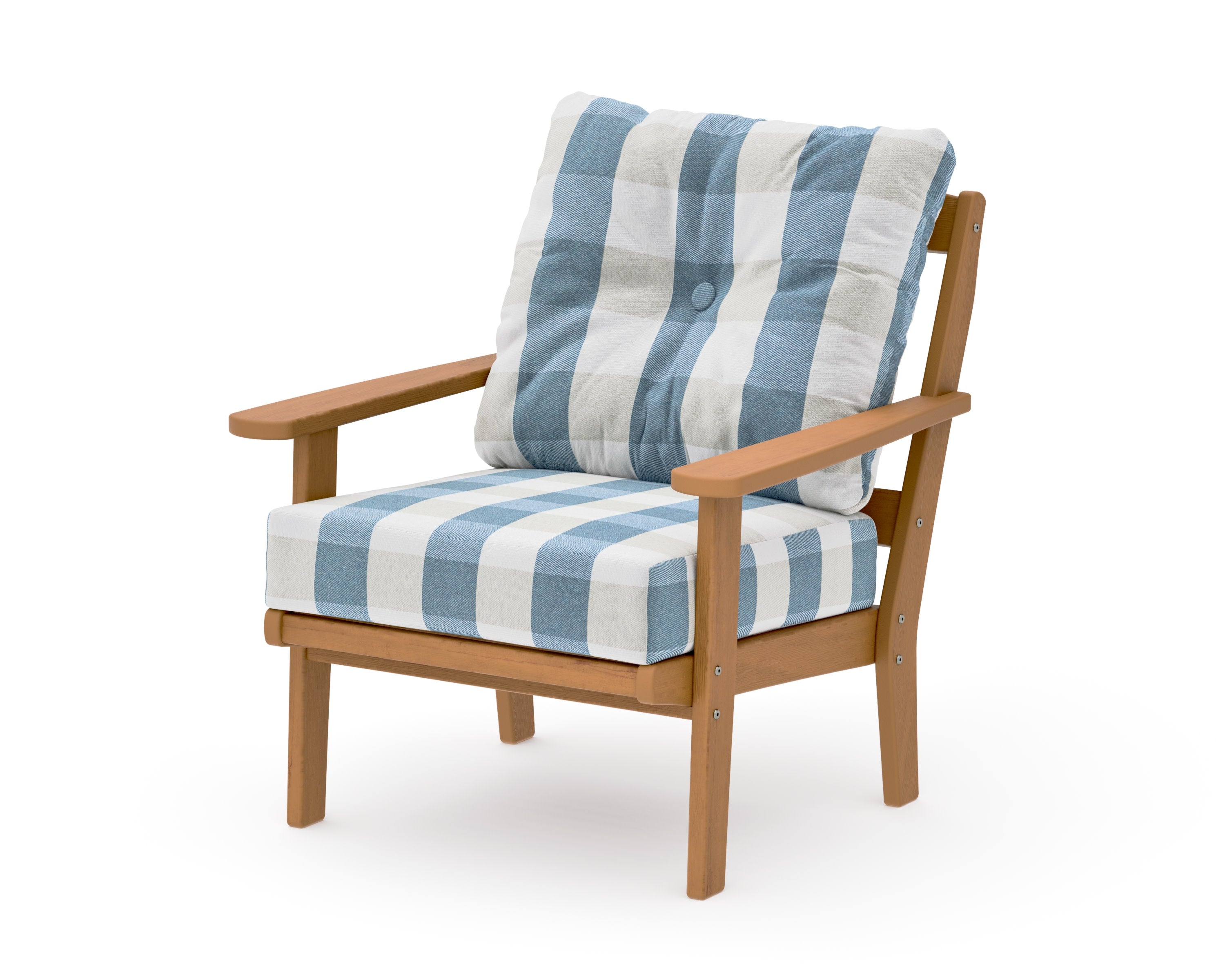 Mission Deep Seating Chair in Natural / Buffalo Plaid Sky Blue