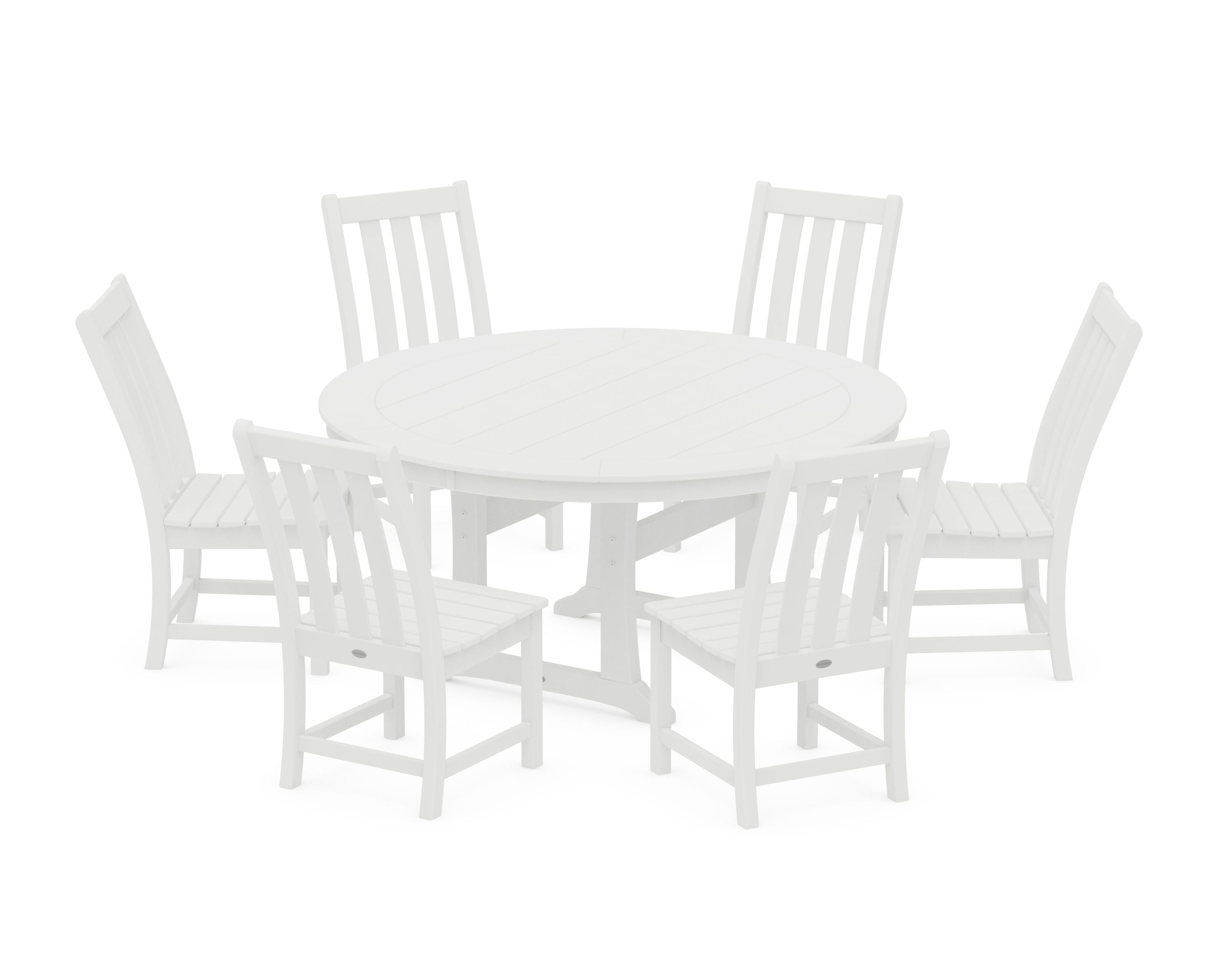 Vineyard 7-Piece Side Chair Round Dining Set in White