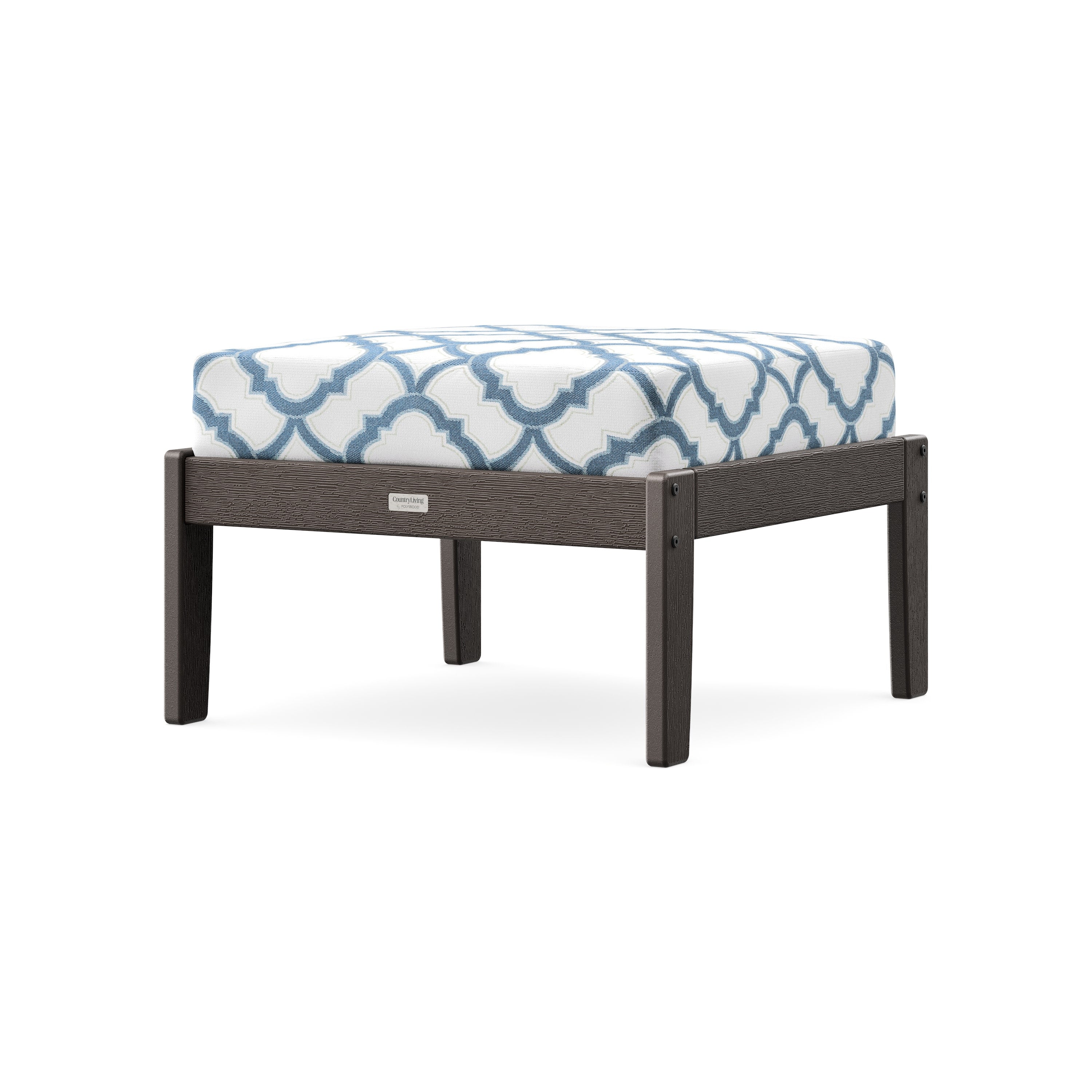 Cottage Deep Seating Ottoman in Vintage Coffee / Trellis Sky Blue