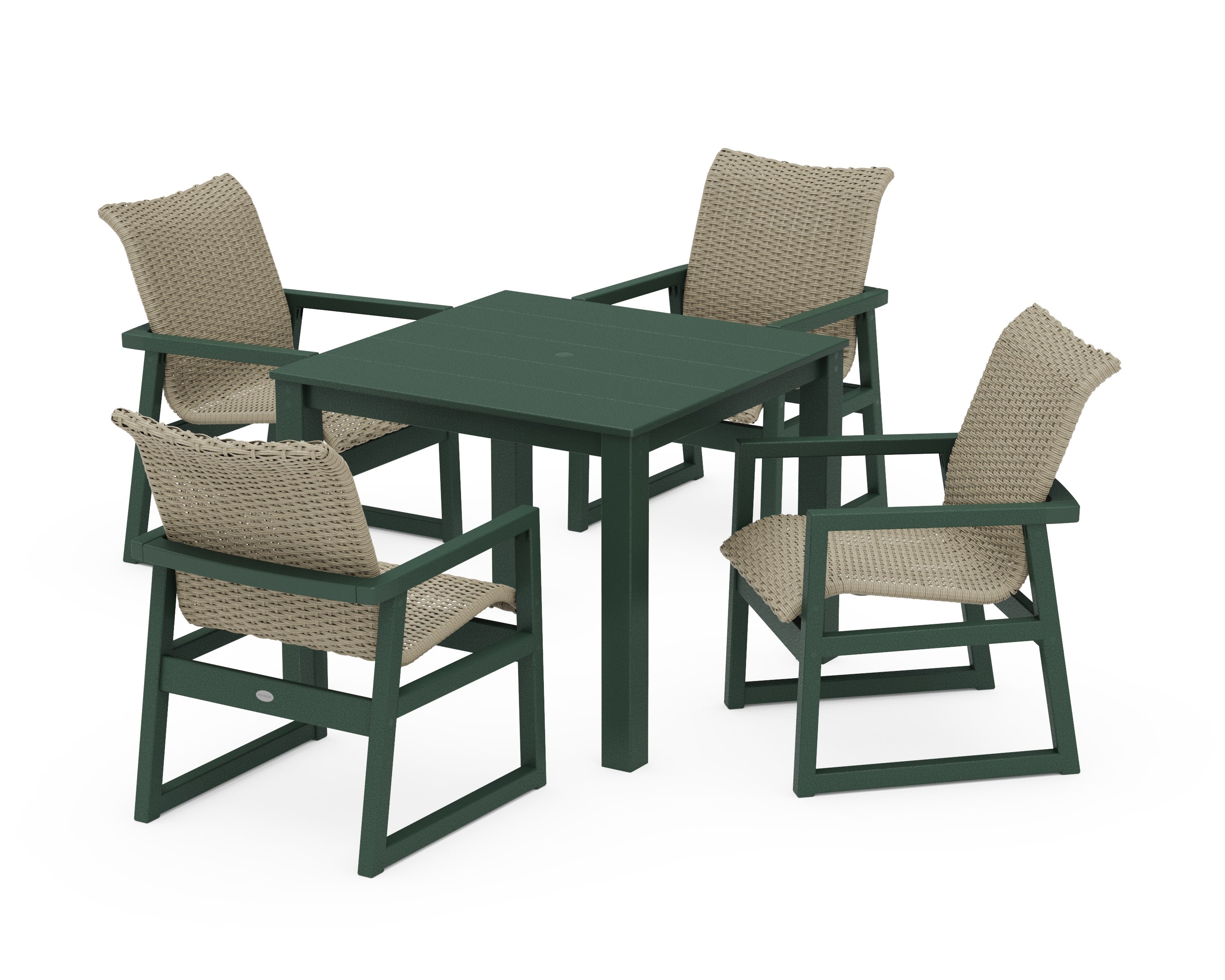 EDGE Woven 5-Piece Parsons Dining Set in Green / Dune Grass