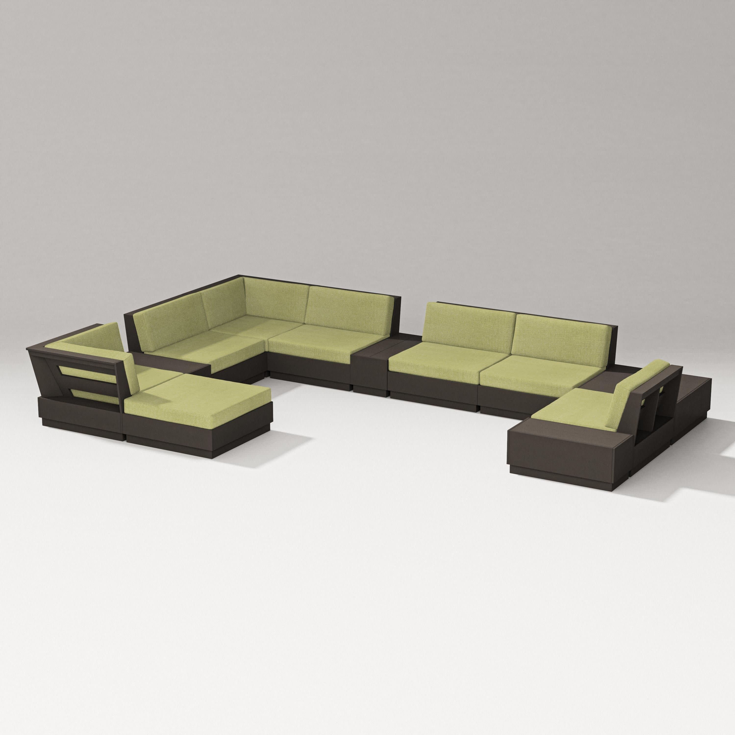 Elevate 12-Piece Conversation Sectional Set in Vintage Coffee / Chartreuse Boucle