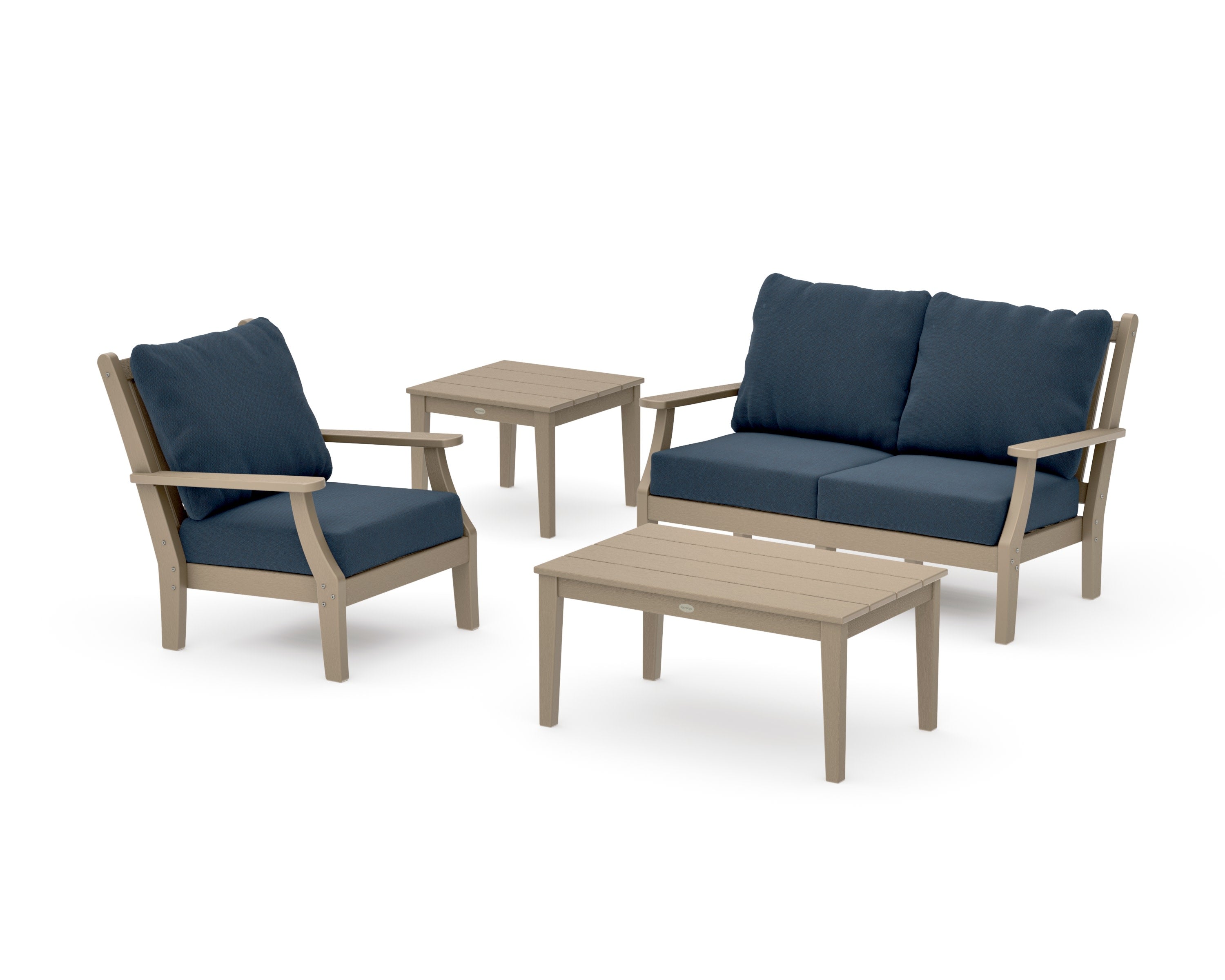 Wovendale 4-Piece Deep Seating Set in Vintage Sahara / Marine Indigo